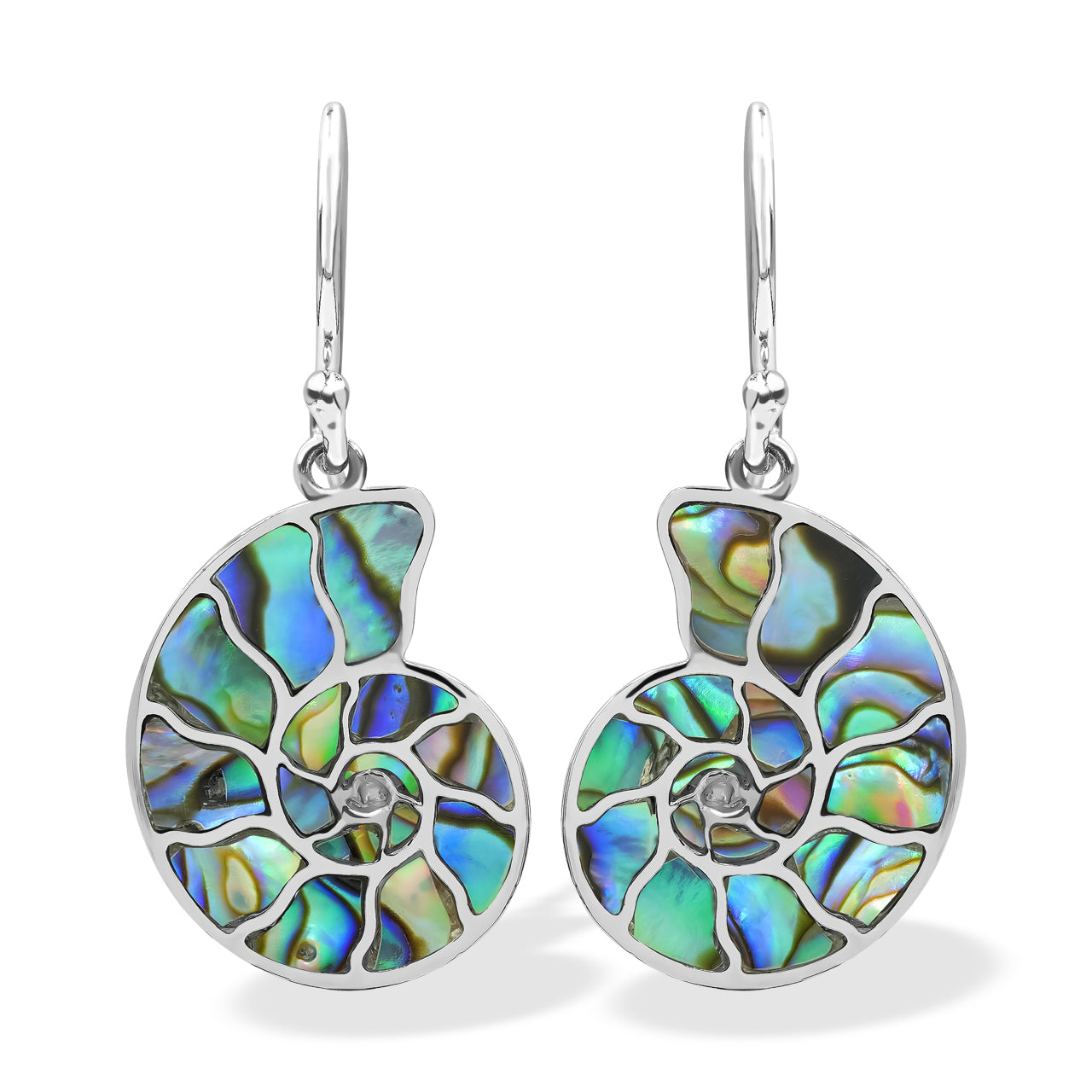Starborn Nautilus Ammonite with Gemstones Inlay Earring in Sterling Silver - Small