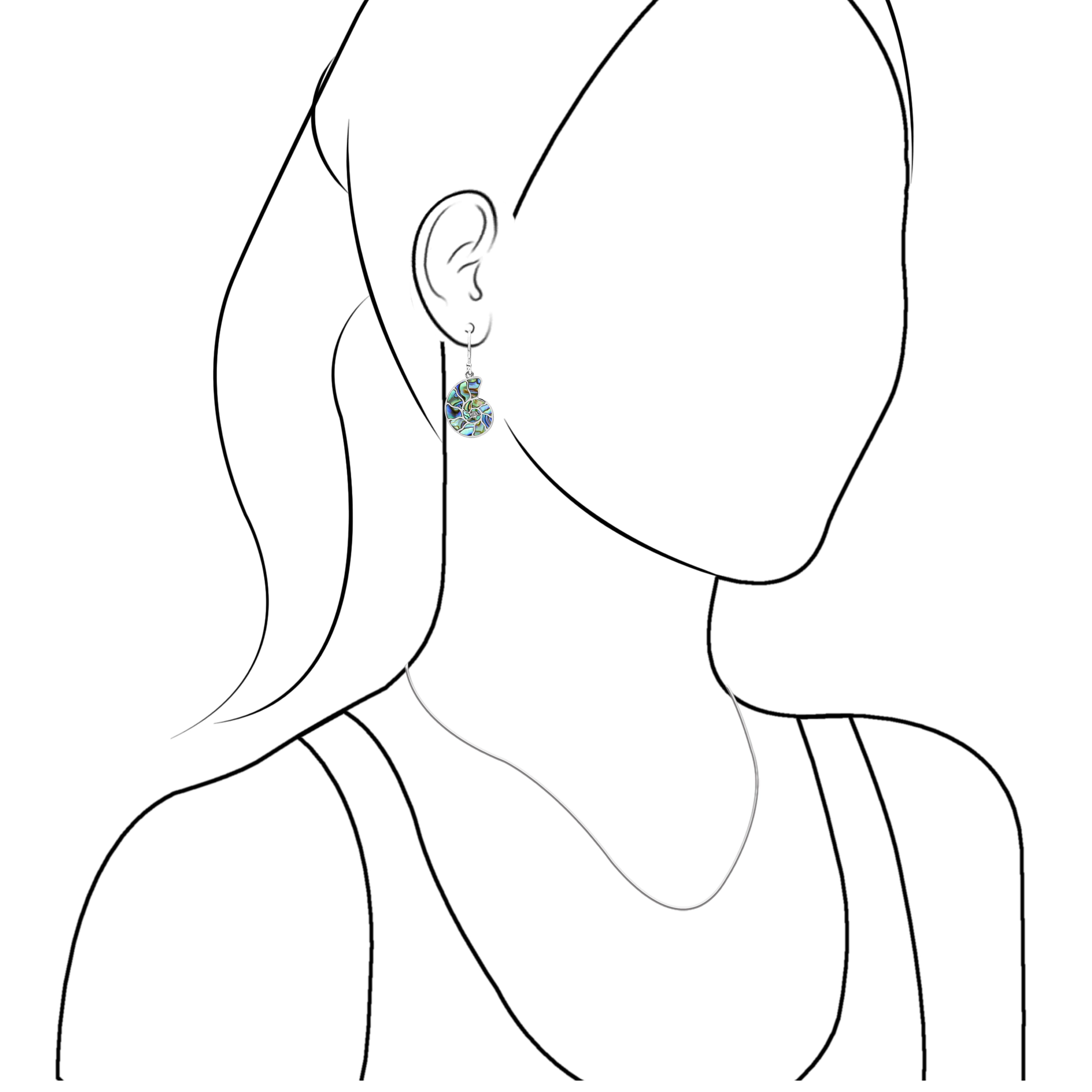 Starborn Nautilus Ammonite with Gemstones Inlay Earring in Sterling Silver - Small