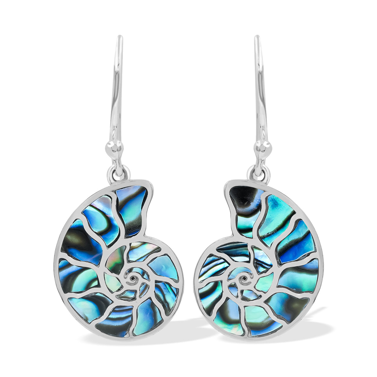 Starborn Nautilus Ammonite with Gemstones Inlay Earring in Sterling Silver - Extra Small