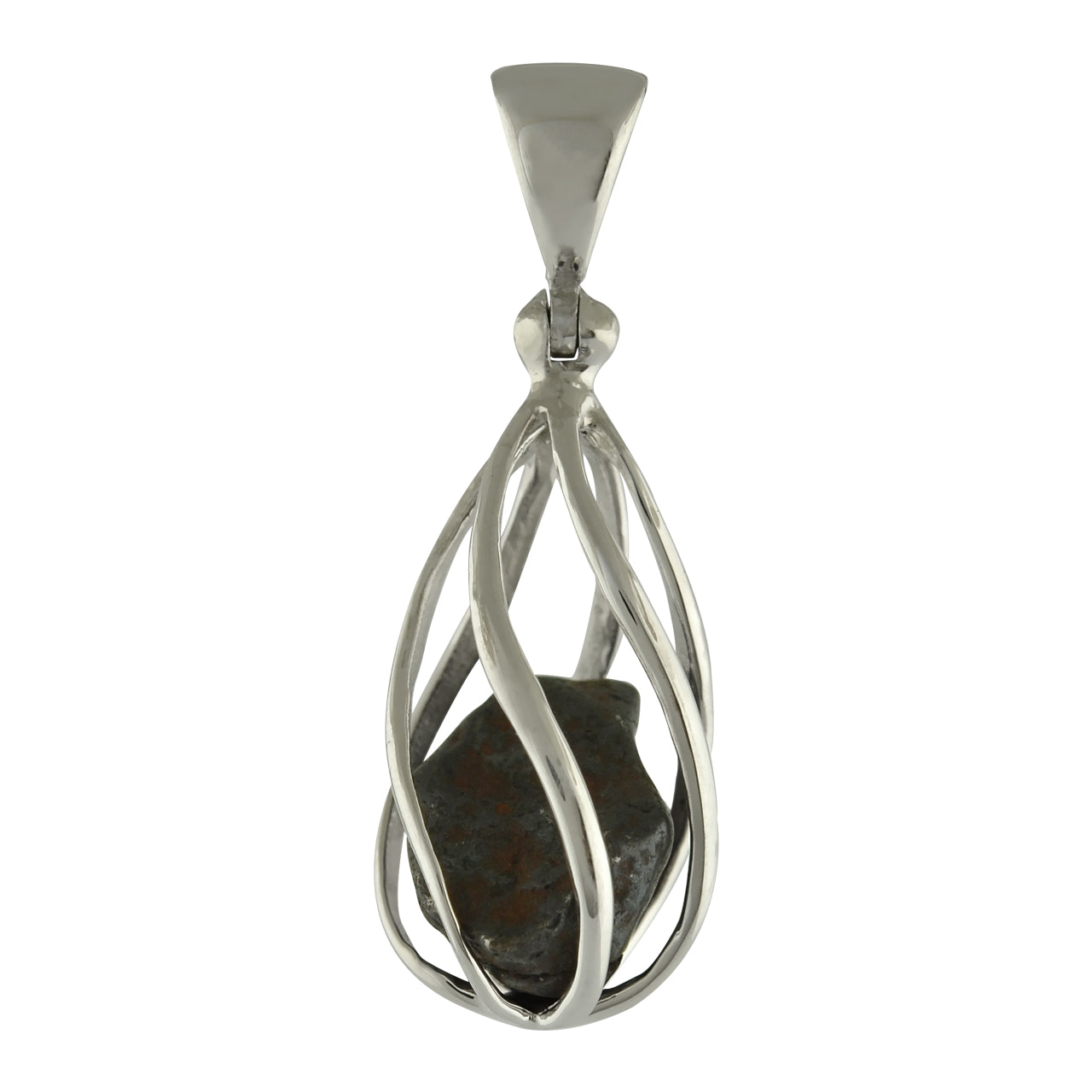 Starborn Agoudal Meteorite Spiral Cage Pendant in Sterling Silver