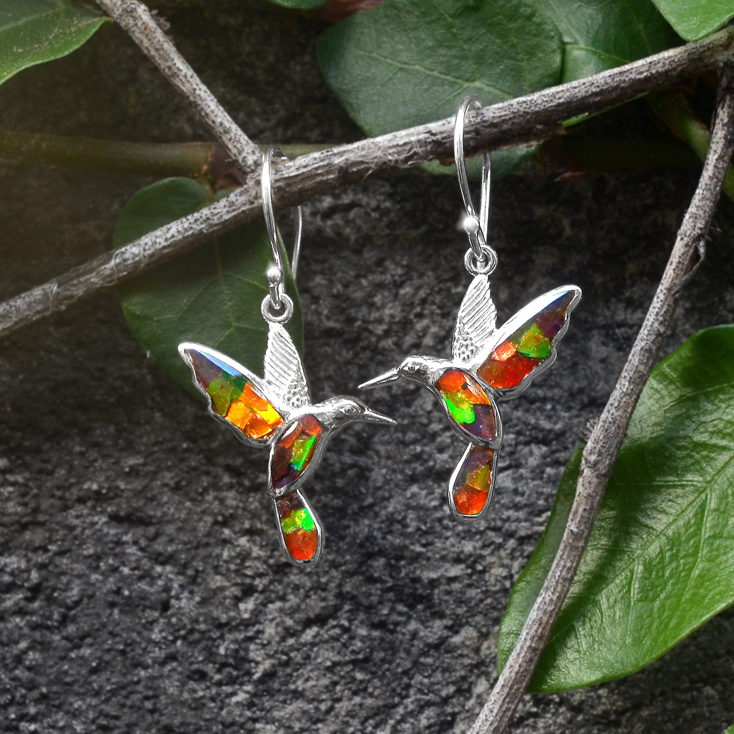 Hummingbird with Ammolite Earrings