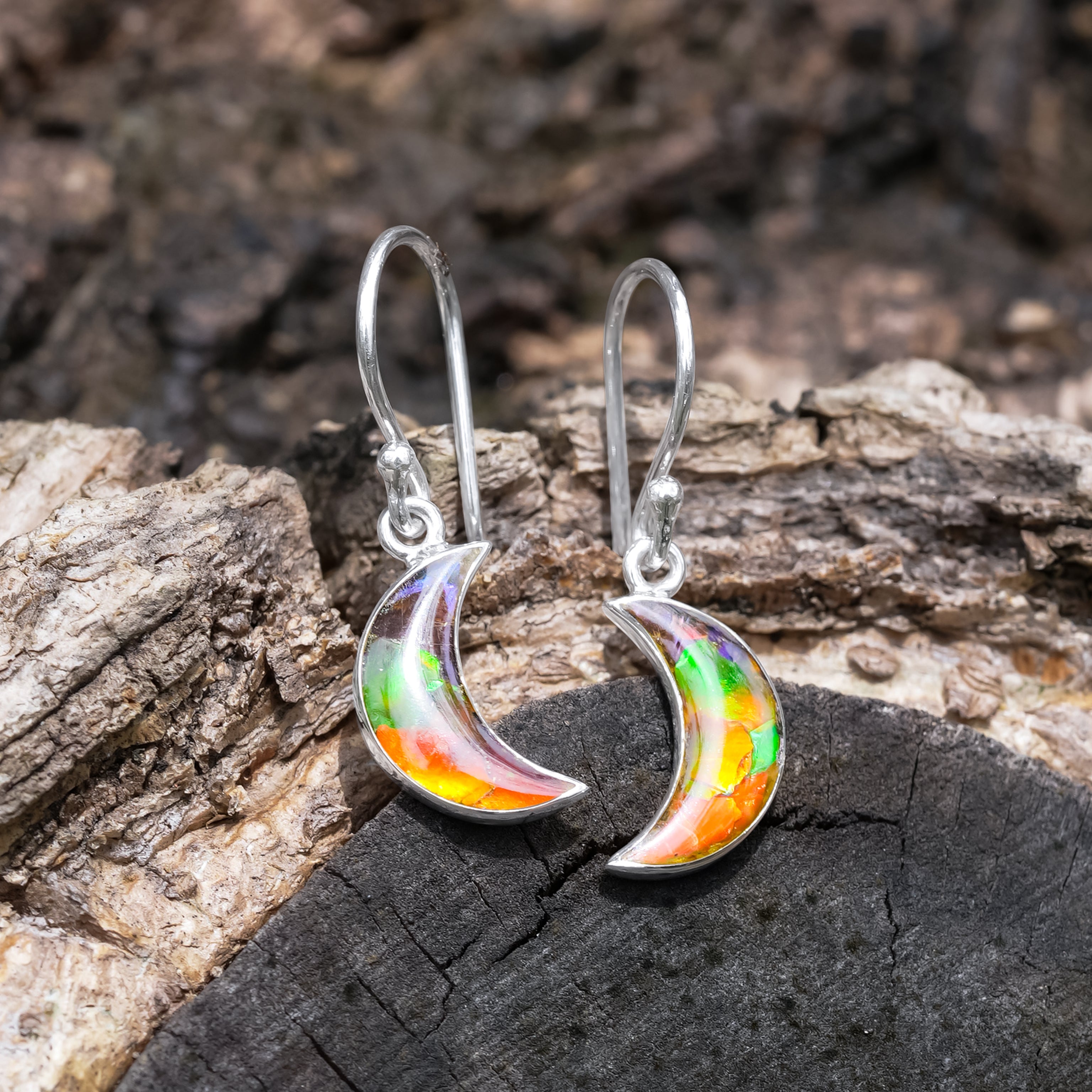 Starborn Ammolite Halbmond Sterling Silber Tropfen Ohrringe