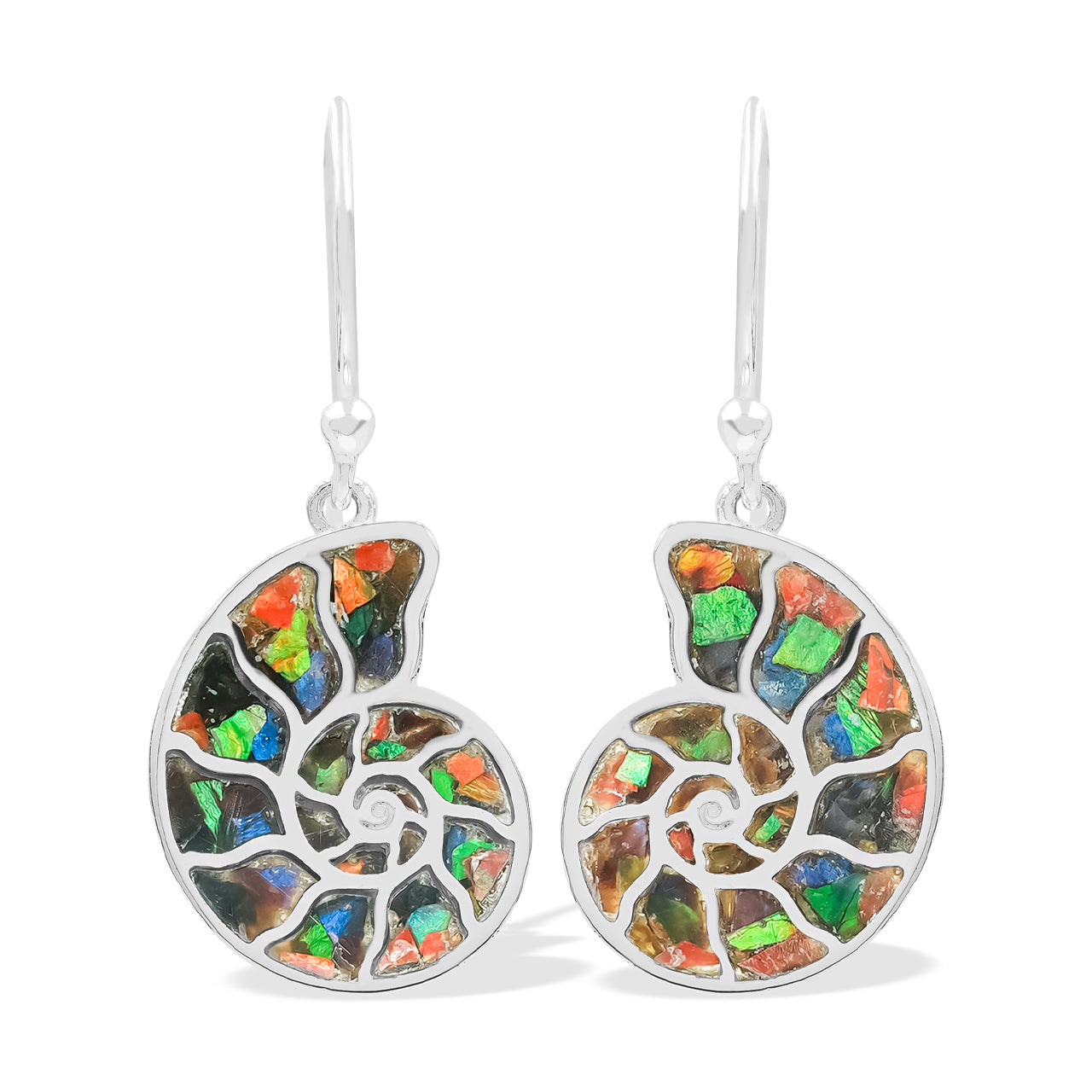 Starborn Nautilus Ammonite with Gemstones Inlay Earring in Sterling Silver - Extra Small