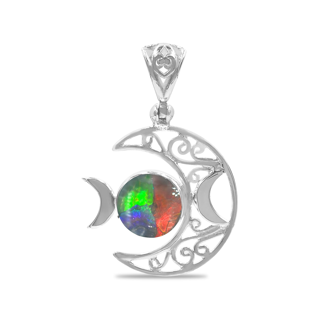 Starborn Triple Moon Filigree Pendant in Sterling Silver