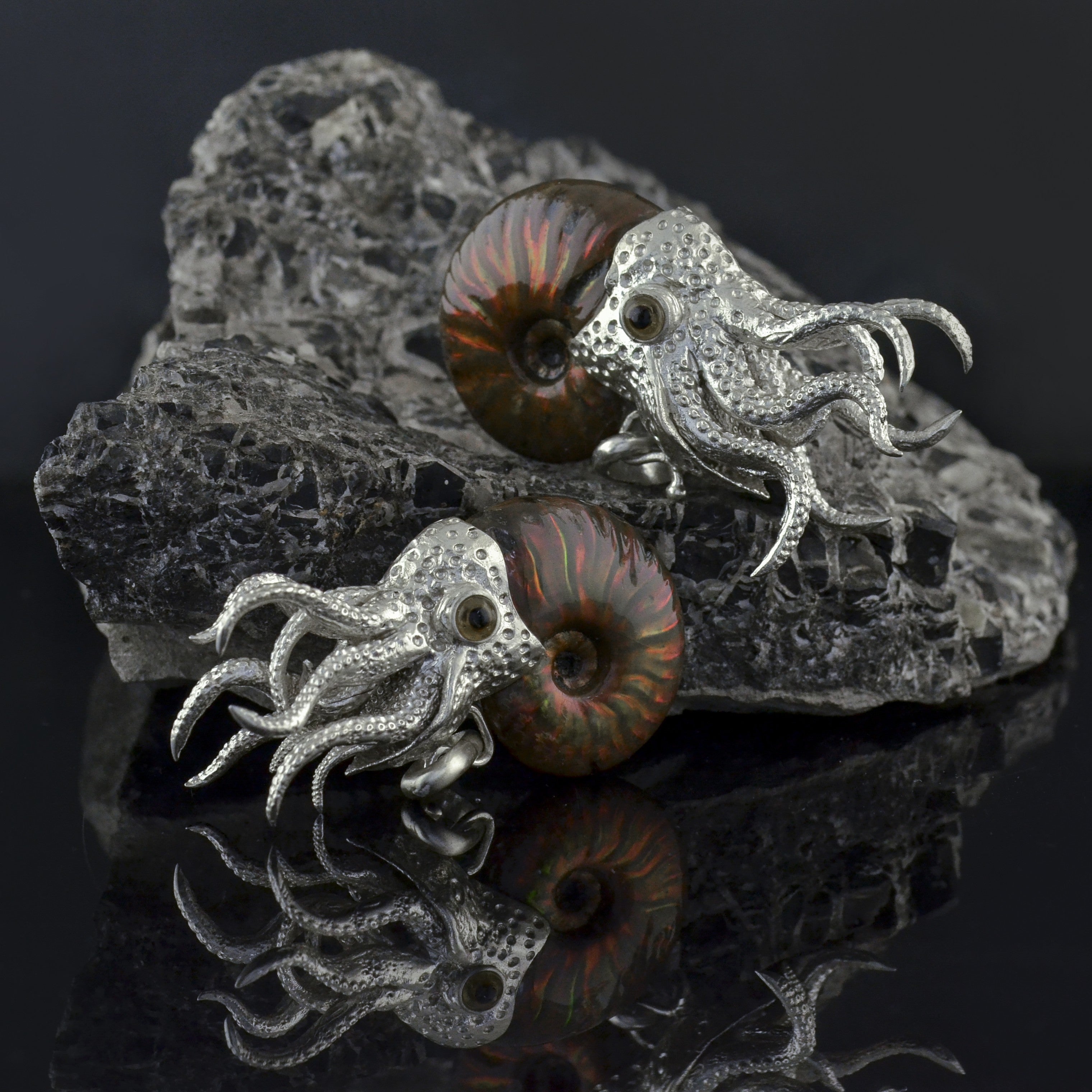 Starborn Nautilus Ammonit mit silbernen Tentakeln Anhänger in Sterling Silber