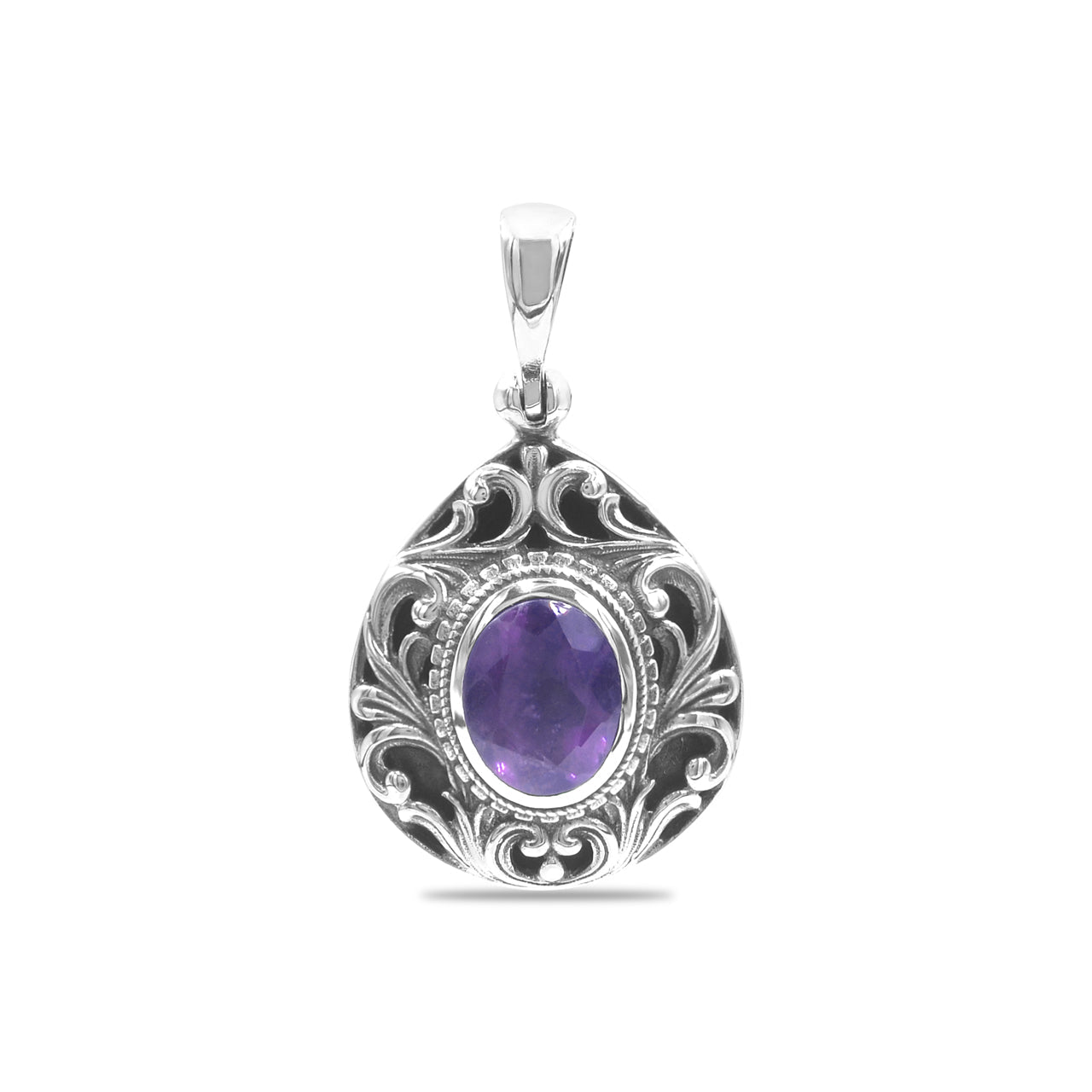 Starborn Faceted Elegant Scroll Gemstone Pendant in Sterling Silver