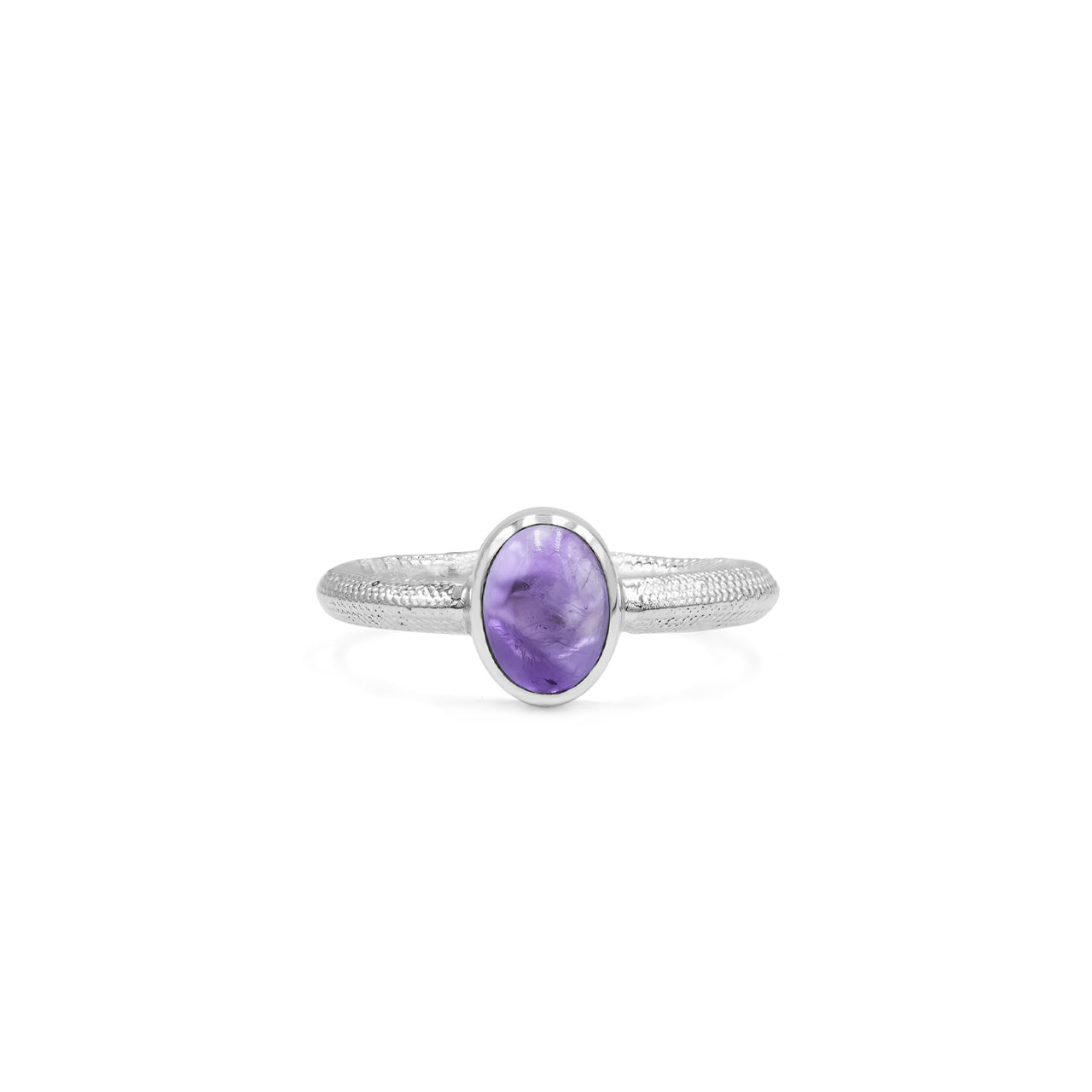 Second front view of an ouroboros ring with an oval amethyst stone