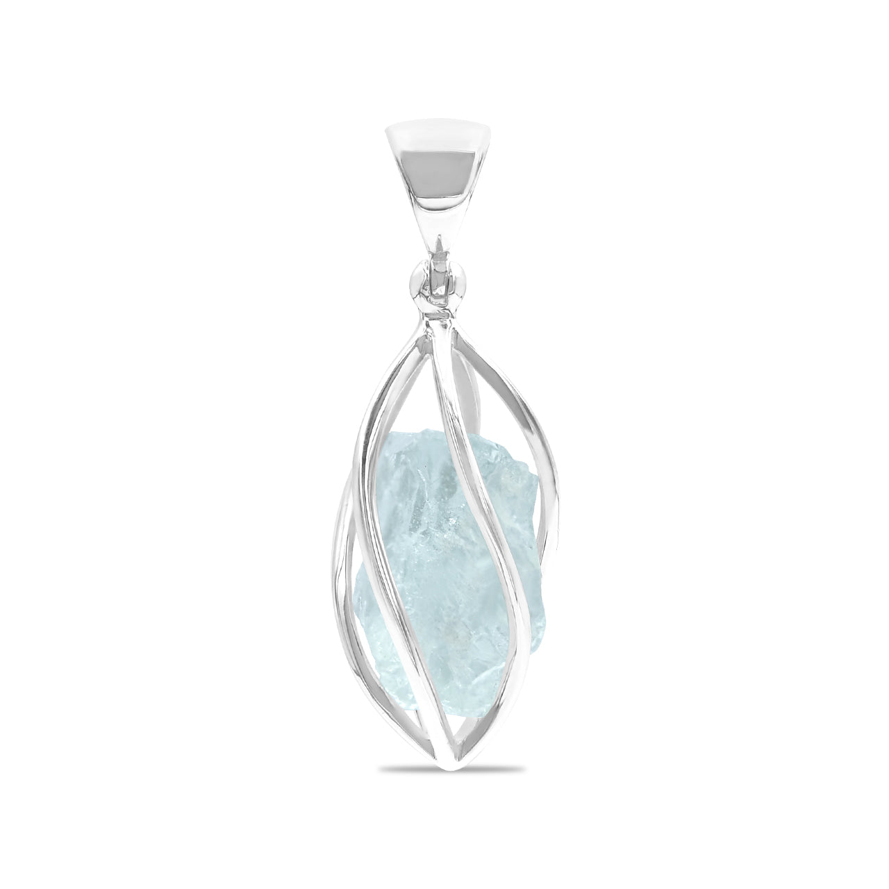 Starborn Sterling Silver Aquamarine Gemstone Cage Style Pendant