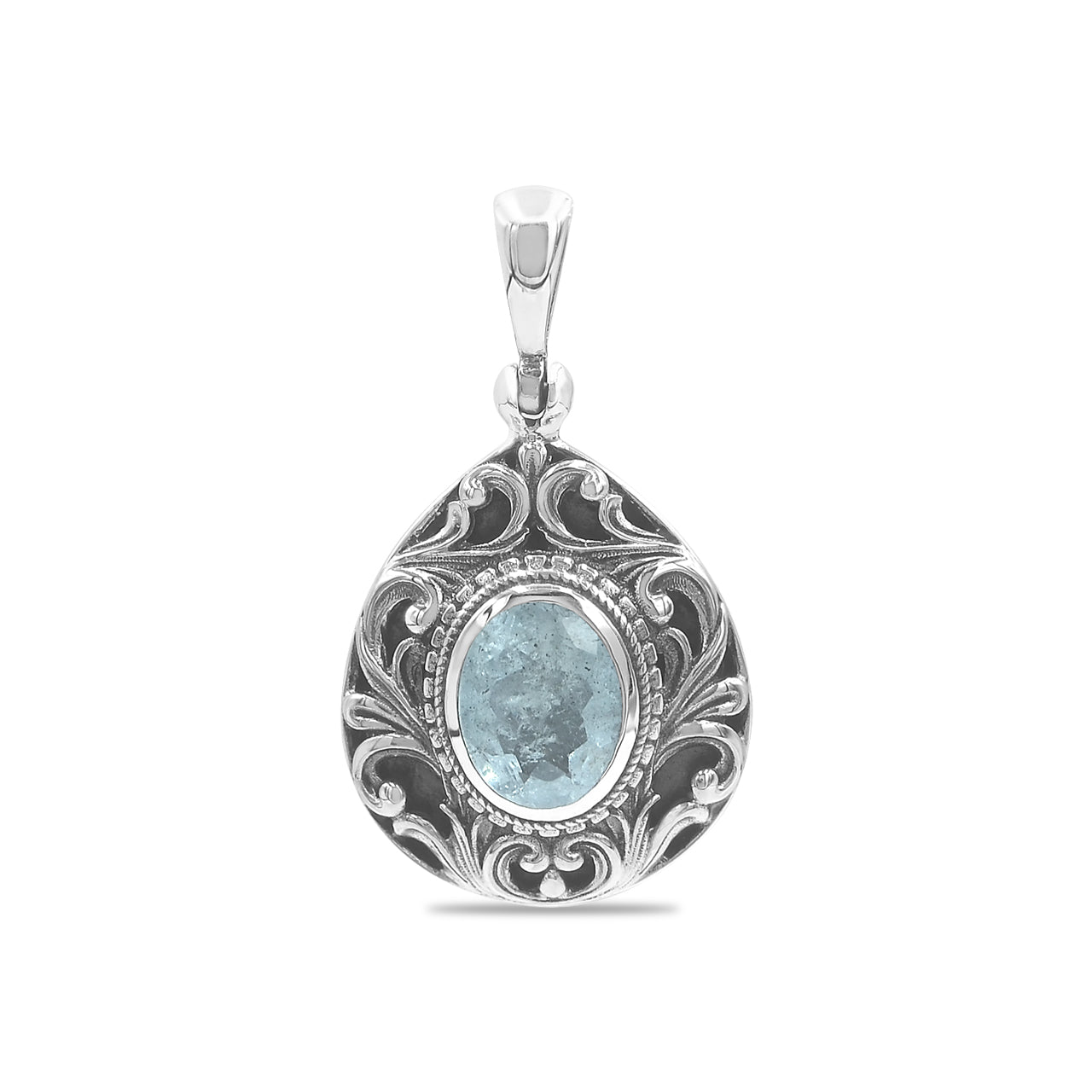 Starborn Faceted Elegant Scroll Gemstone Pendant in Sterling Silver