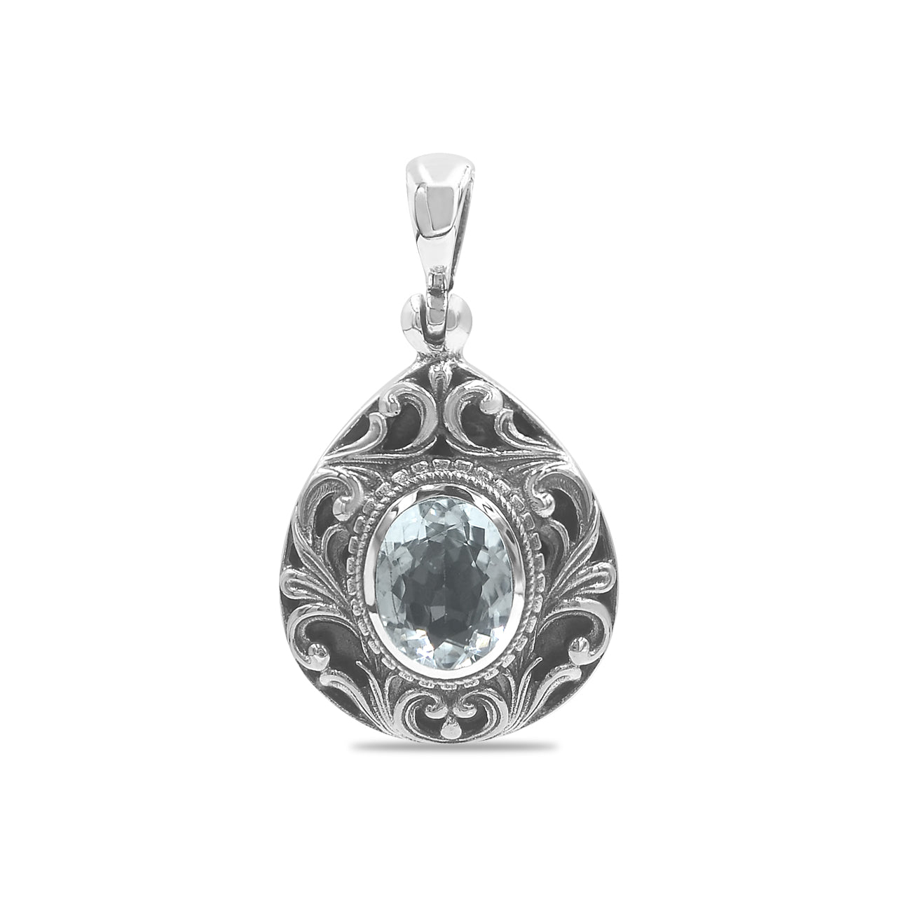 Starborn Faceted Elegant Scroll Gemstone Pendant in Sterling Silver