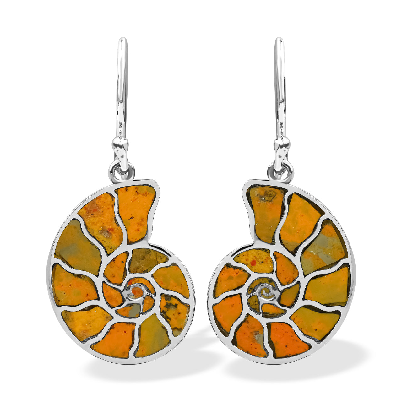 Starborn Nautilus Ammonite with Gemstones Inlay Earring in Sterling Silver - Small