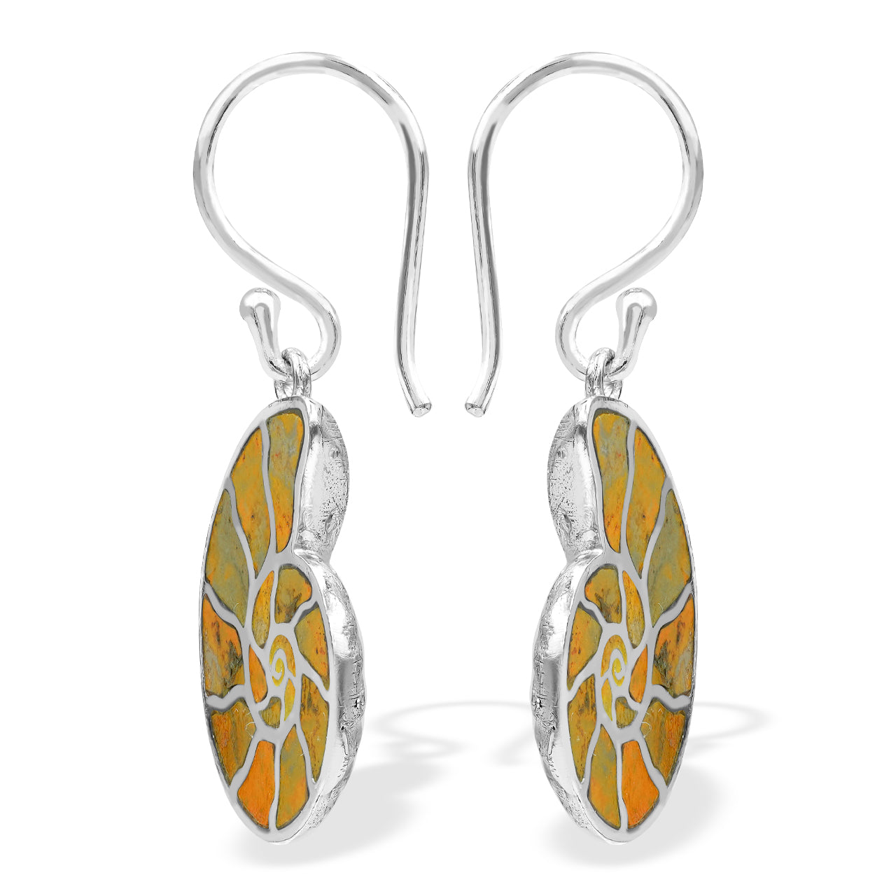 Starborn Nautilus Ammonite with Gemstones Inlay Earring in Sterling Silver - Small