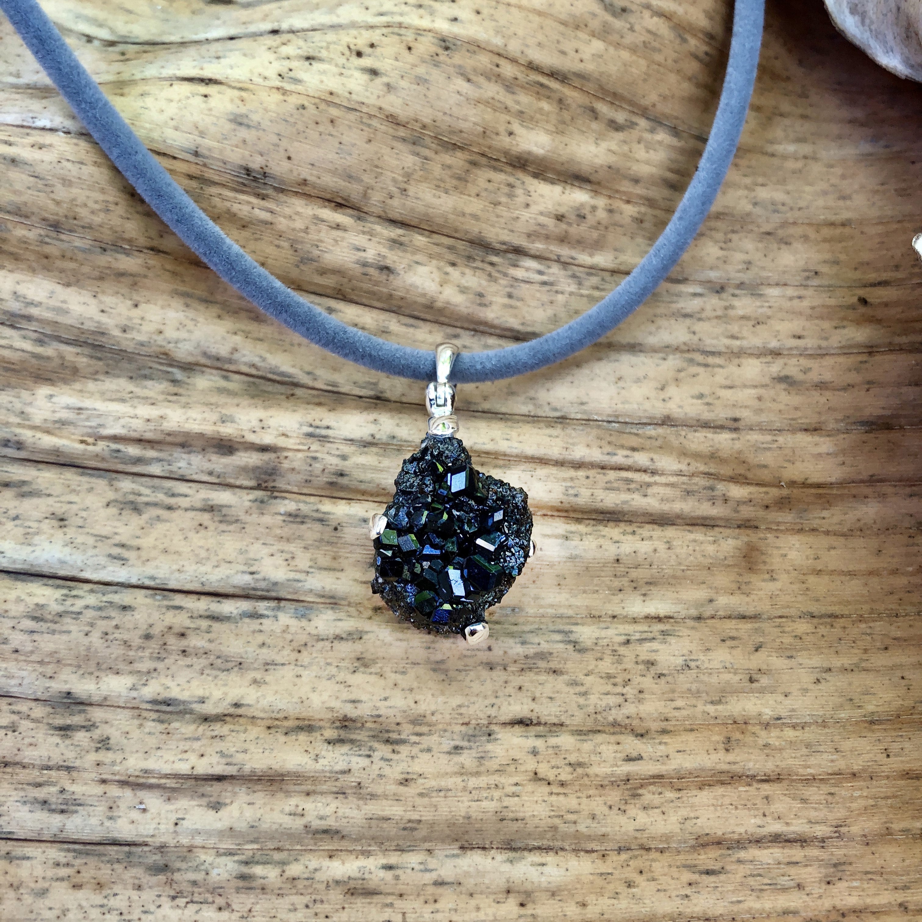 Starborn Black Garnet Crystal Pendant in Sterling Silver