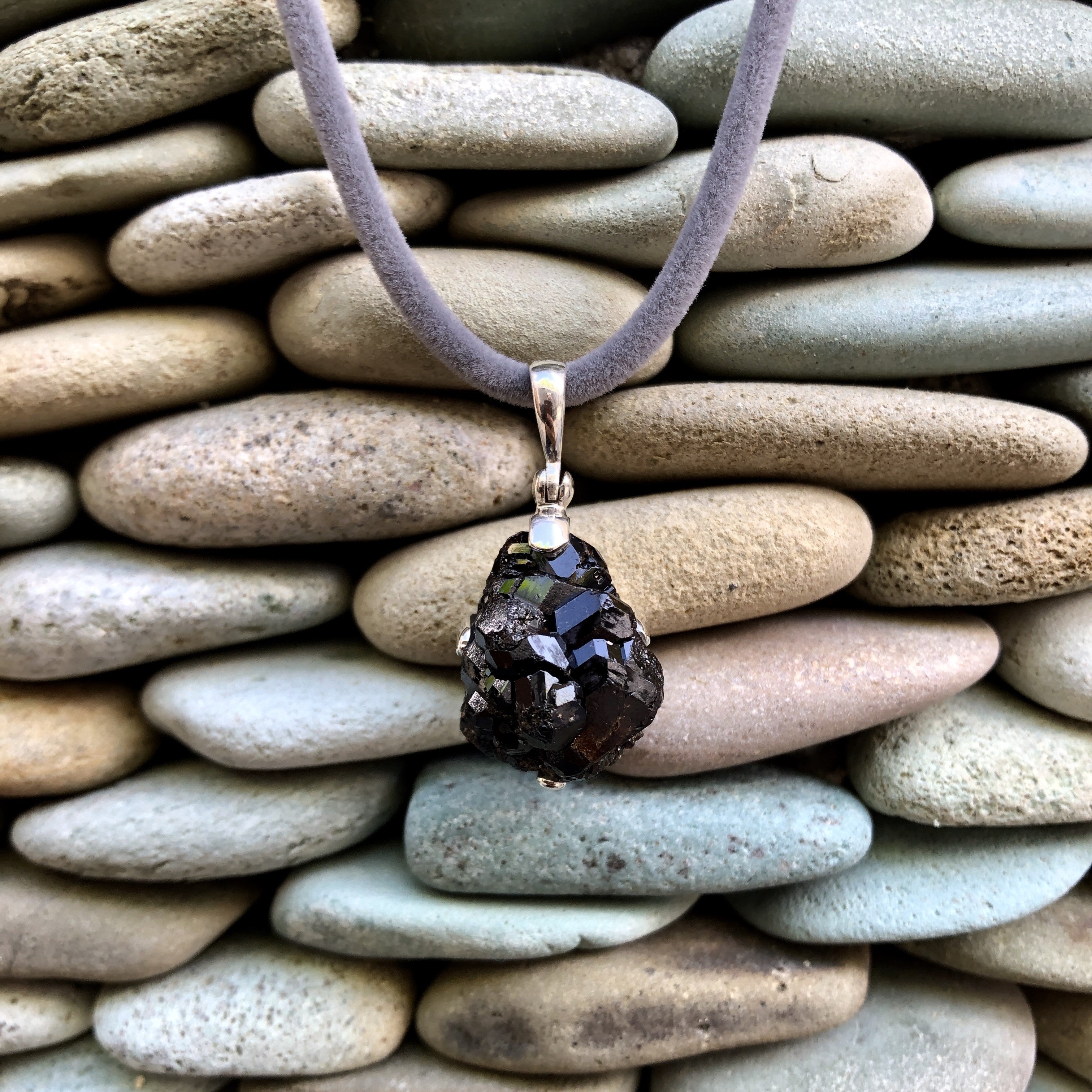 Starborn Black Garnet Crystal Pendant in Sterling Silver