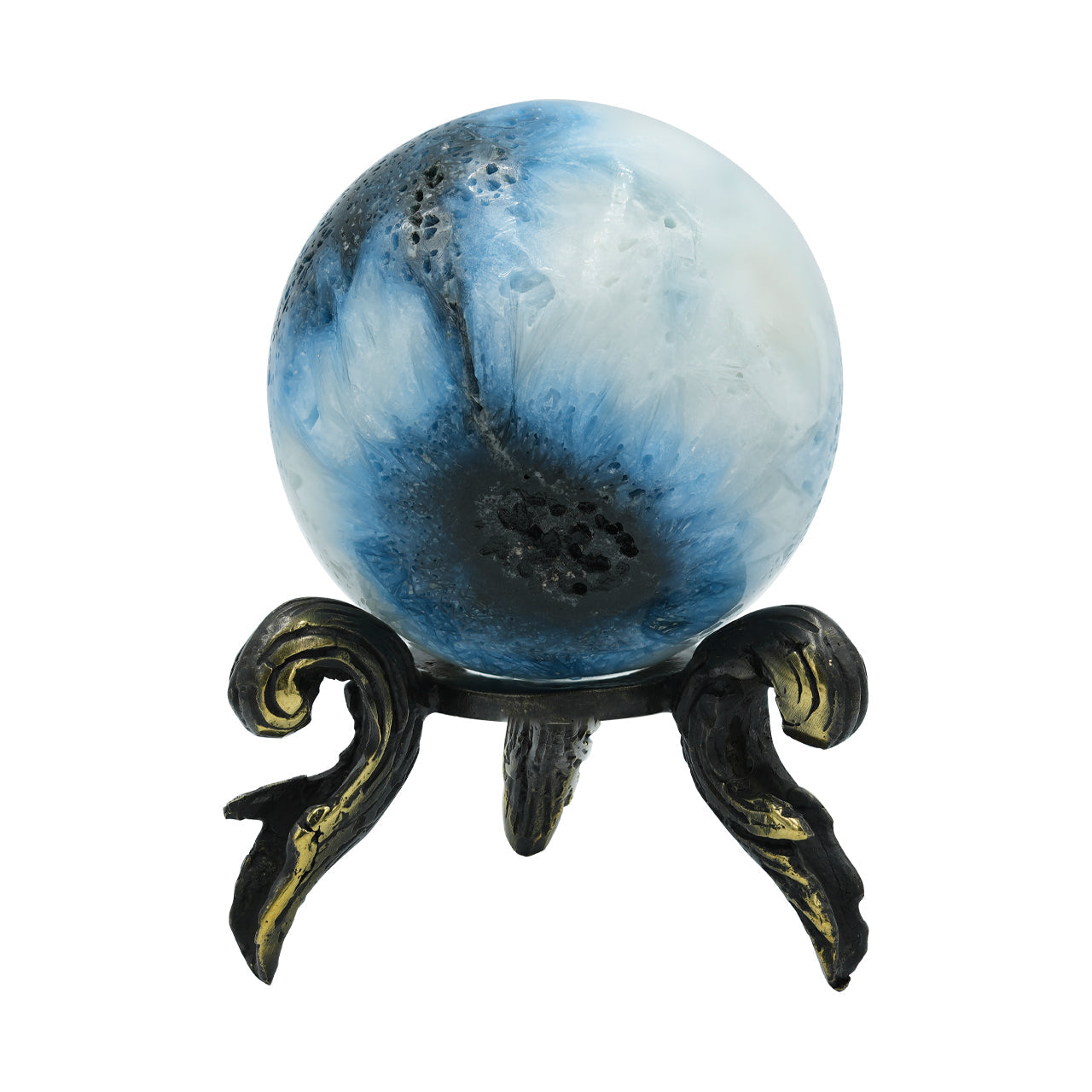 Starborn Blue Ice Glacierite Kugel-Display mit Messingständer