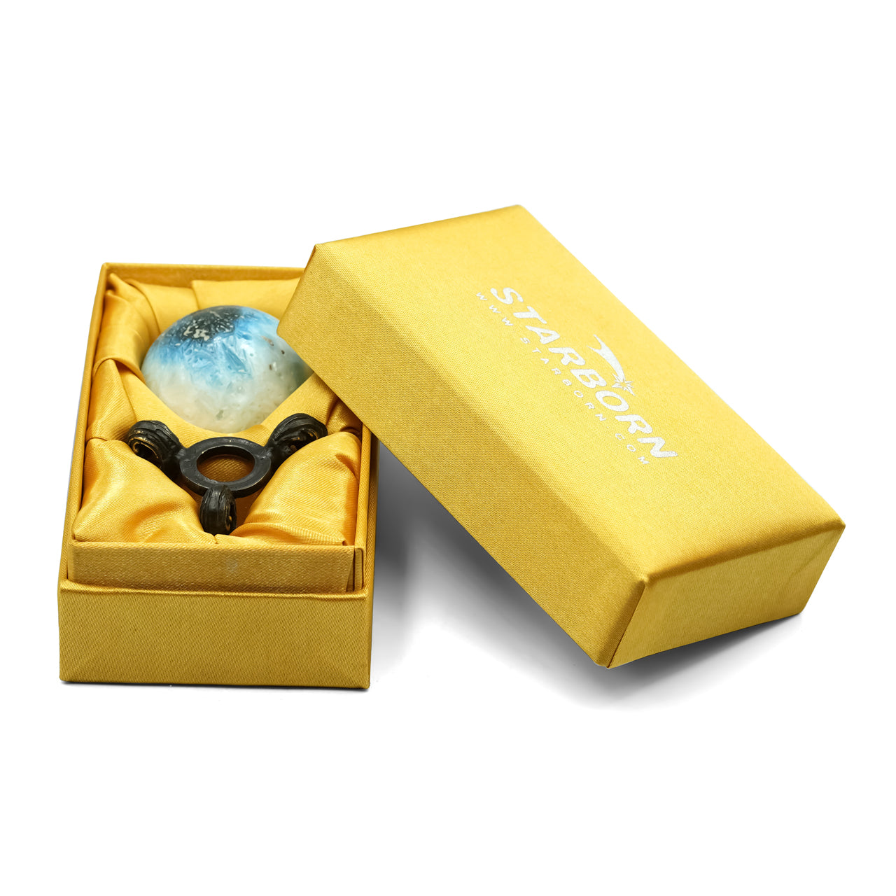 Starborn Blue Ice Glacierite Kugel-Display mit Messingständer