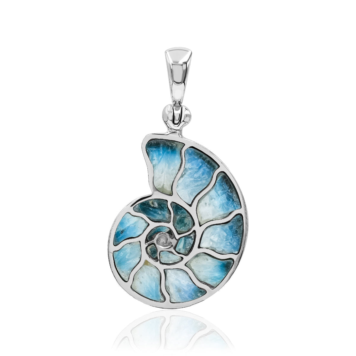 Starborn Gemstones Inlay Nautilus Ammonite Pendant in Sterling Silver