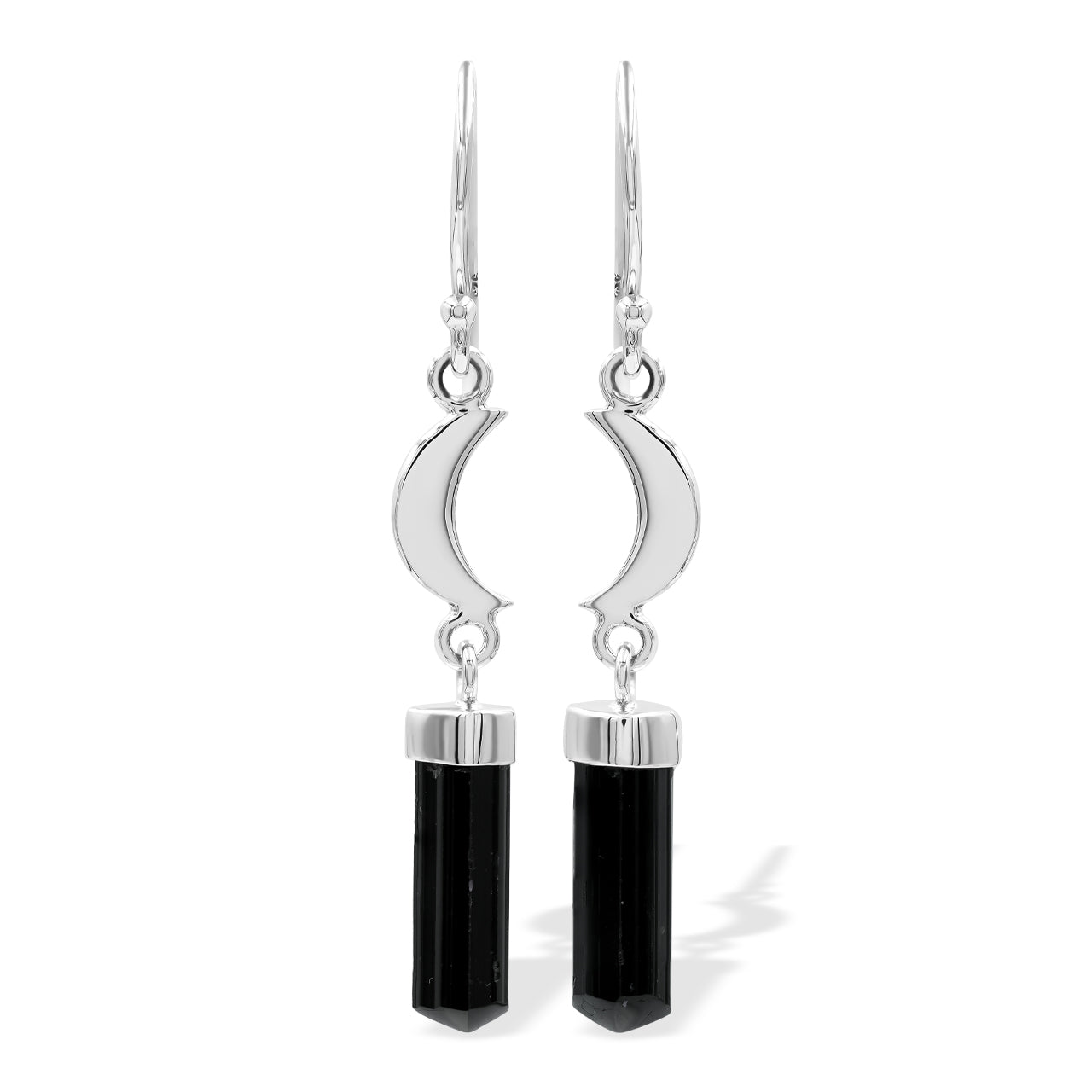 Black Tourmaline Crystal and Crescent Moon style Earrings