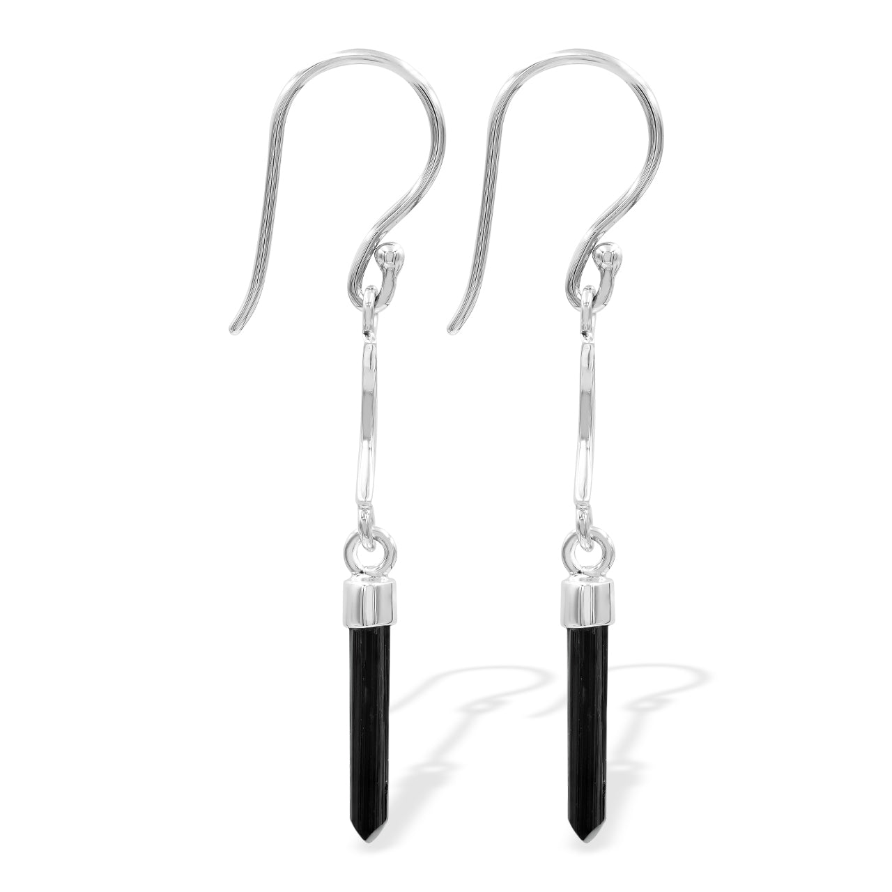 Black Tourmaline Crystal and Crescent Moon style Earrings