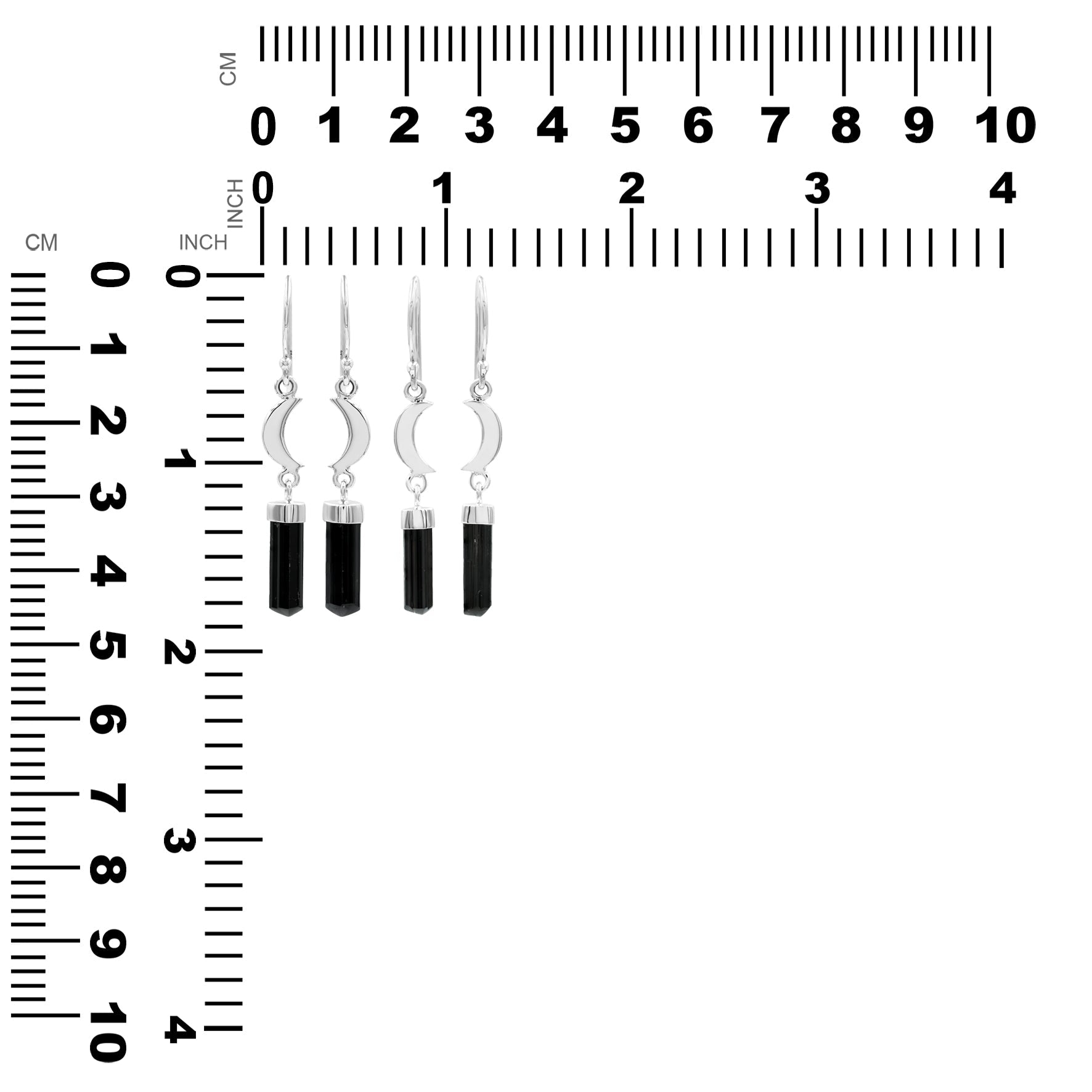 Black Tourmaline Crystal and Crescent Moon style Earrings