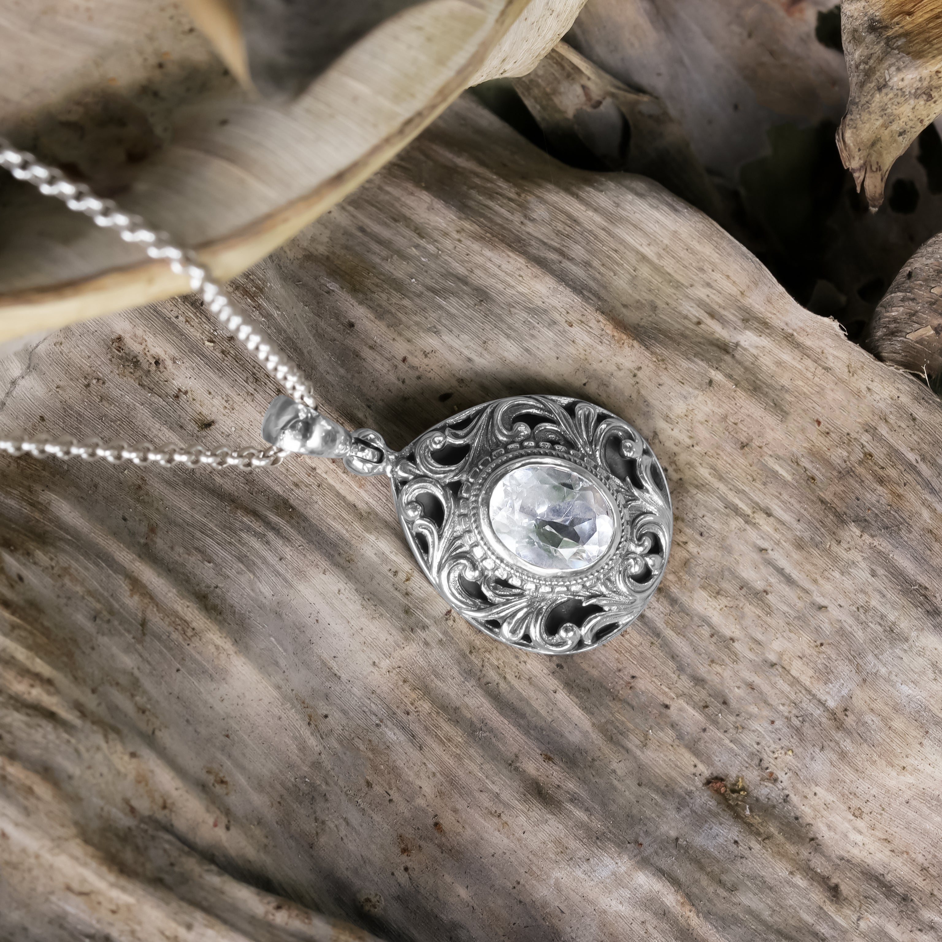 Starborn Faceted Elegant Scroll Gemstone Pendant in Sterling Silver
