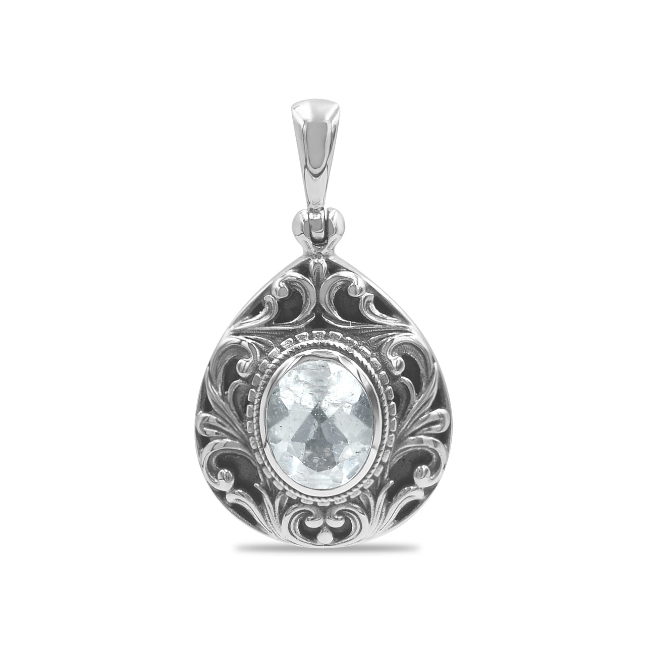 Starborn Faceted Elegant Scroll Gemstone Pendant in Sterling Silver