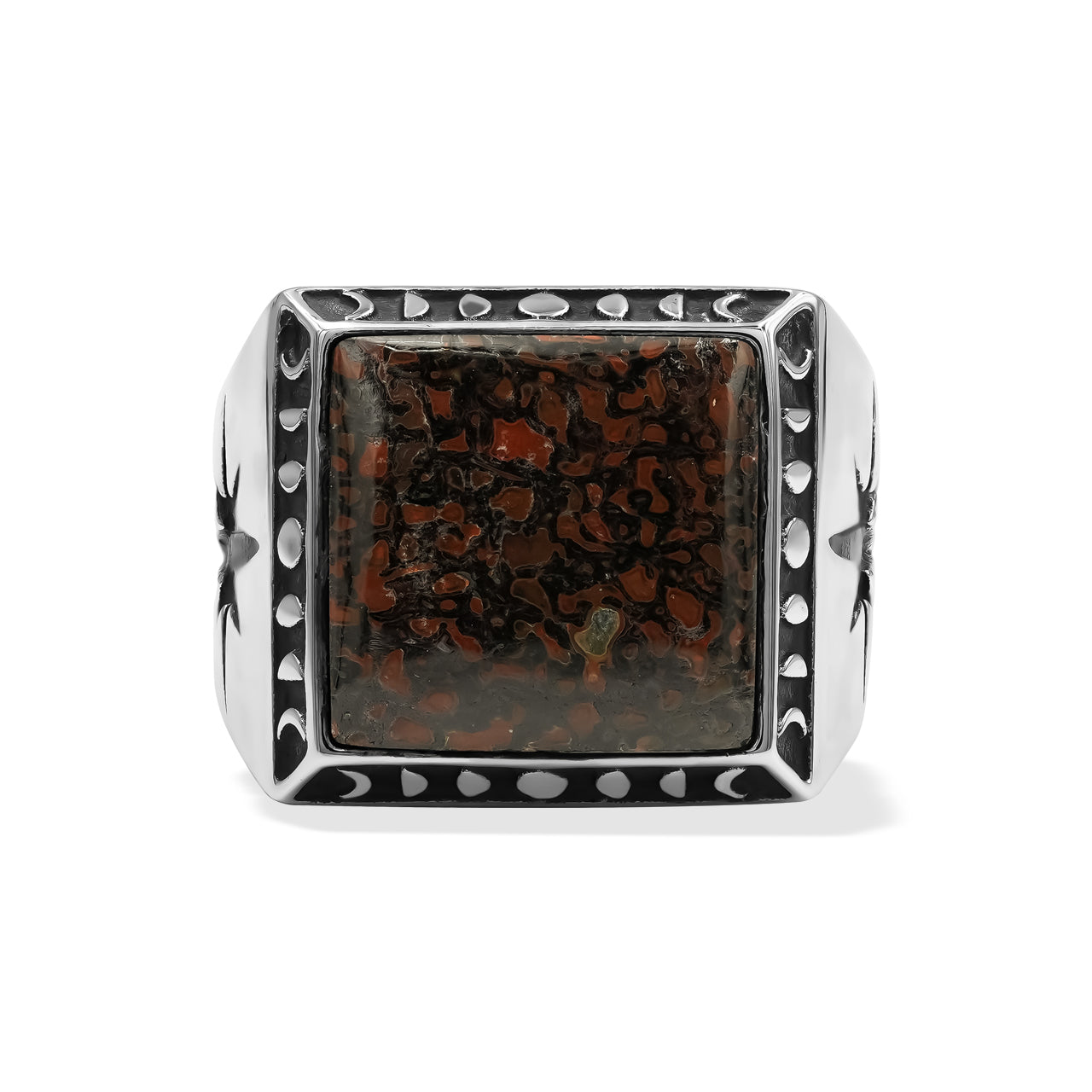 Starborn Fossil Dinosaurierknochen Quadratischer Ring aus Sterlingsilber