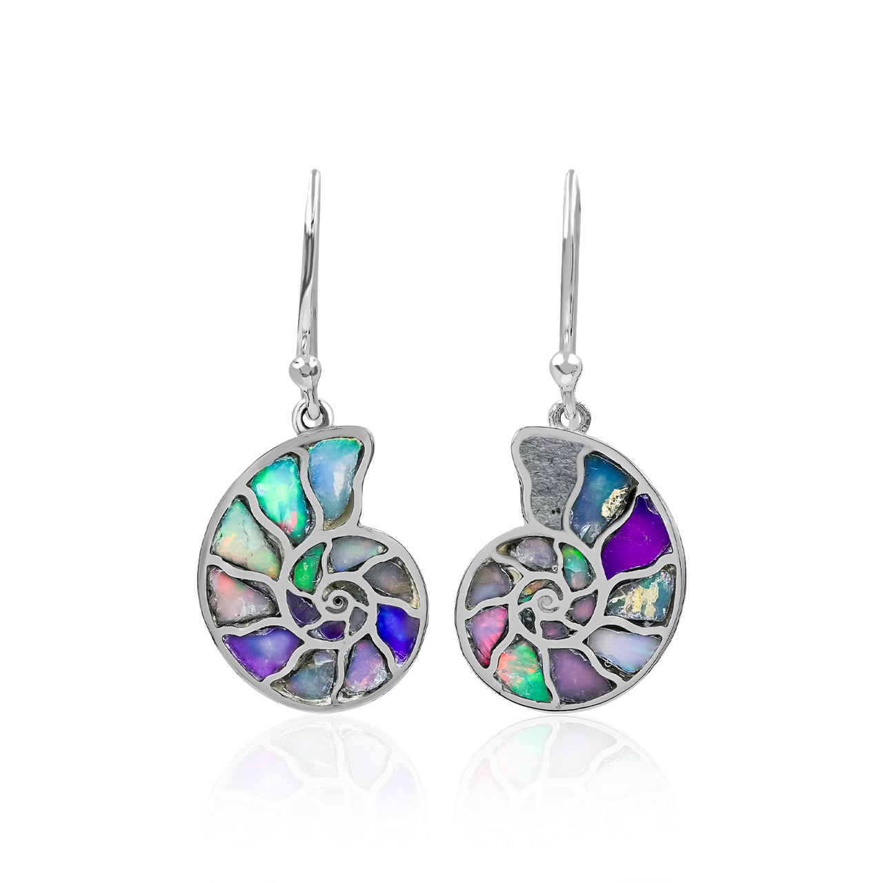 Starborn Nautilus Ammonite with Gemstones Inlay Earring in Sterling Silver - Extra Small