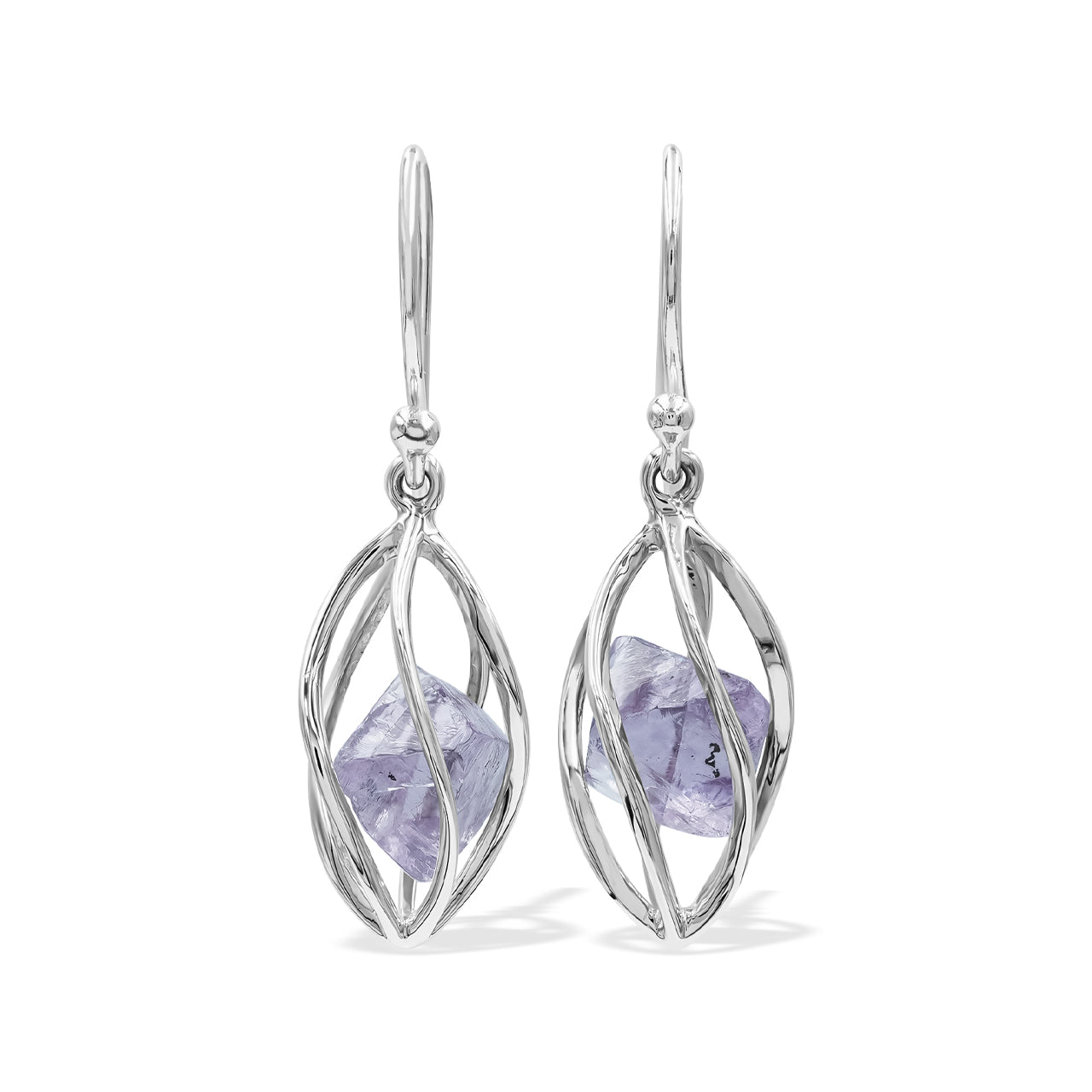 Purple Fluorite Crystal caged Earring