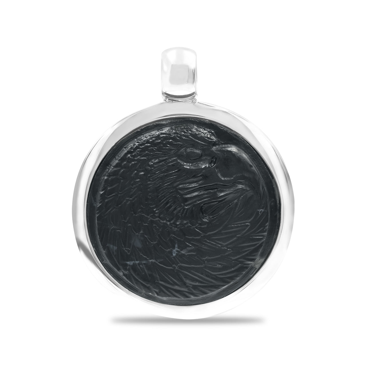 Pendentif médaillon en argent sterling avec tête d'aigle sculptée en pierres précieuses Starborn