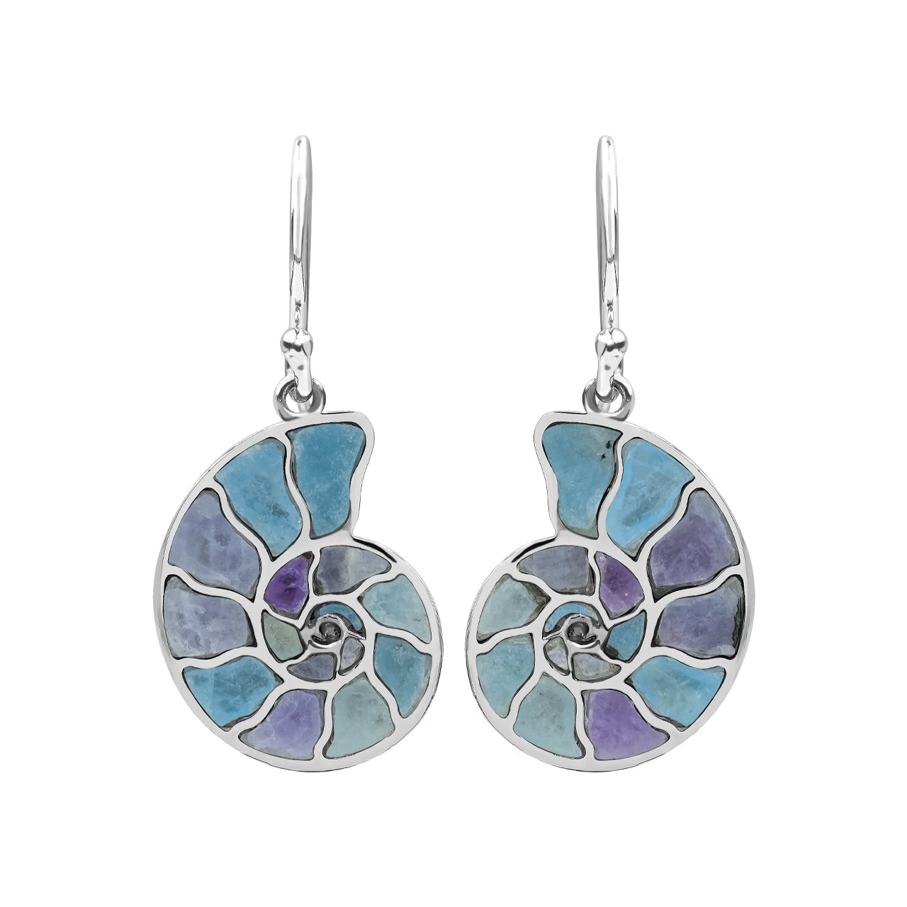 Starborn Nautilus Ammonite with Gemstones Inlay Earring in Sterling Silver - Small