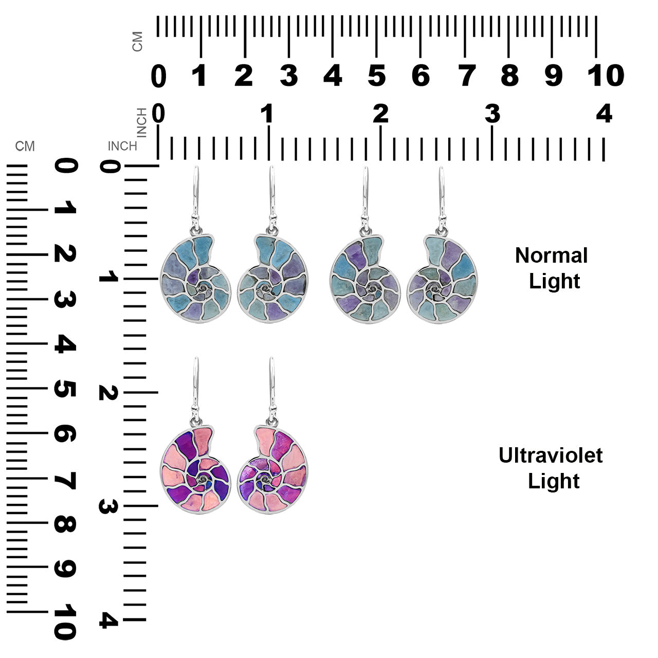 Starborn Nautilus Ammonite with Gemstones Inlay Earring in Sterling Silver - Small
