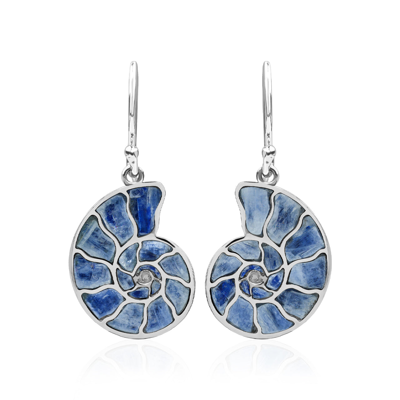 Starborn Nautilus Ammonite with Gemstones Inlay Earring in Sterling Silver - Small