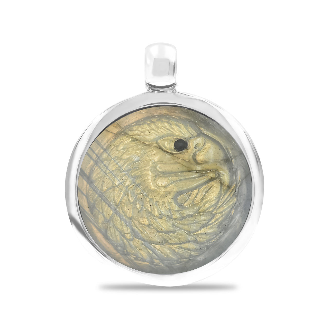 Pendentif médaillon en argent sterling avec tête d'aigle sculptée en pierres précieuses Starborn