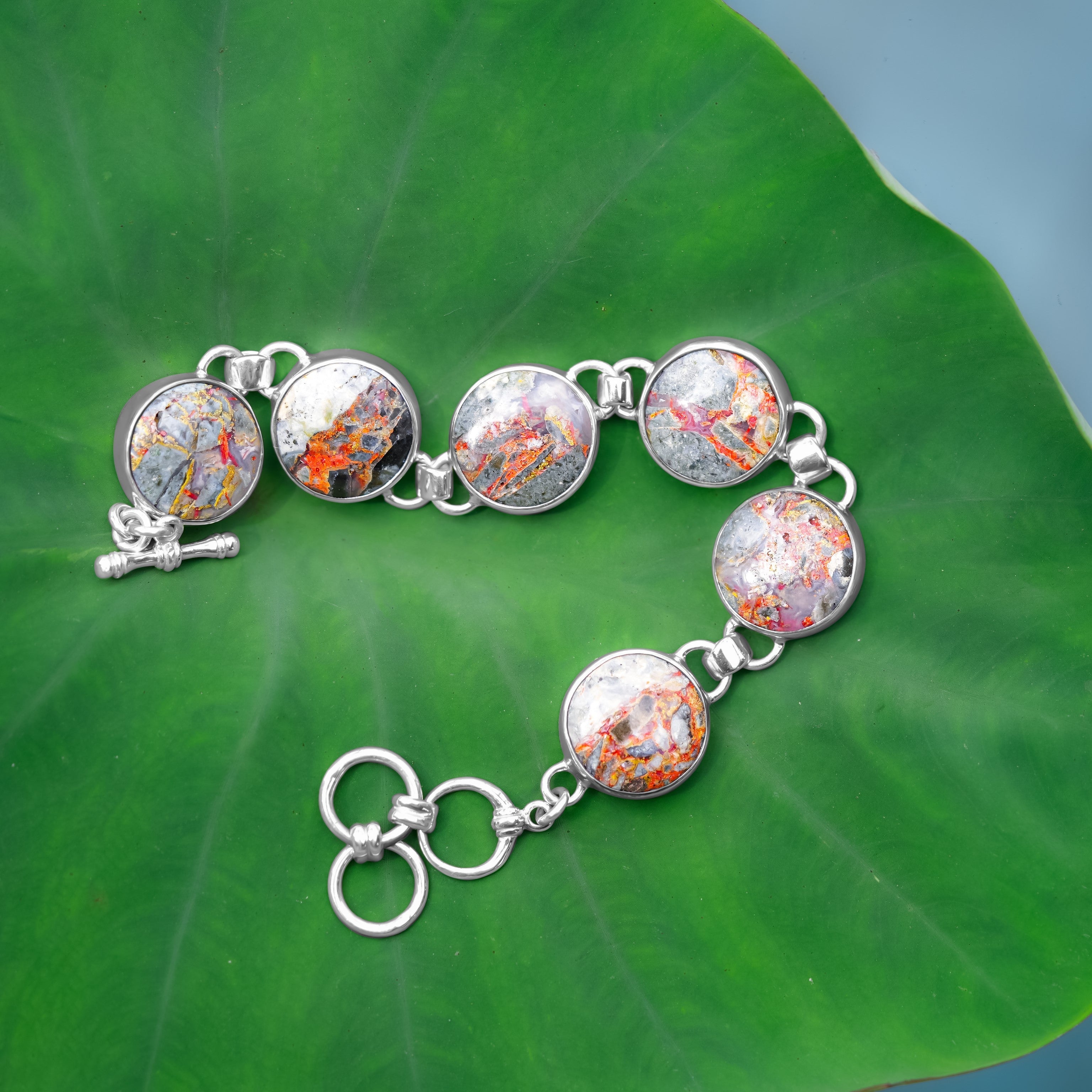 Starborn Round 16 mm Magma Chalcedony Bracelet in Sterling Silver