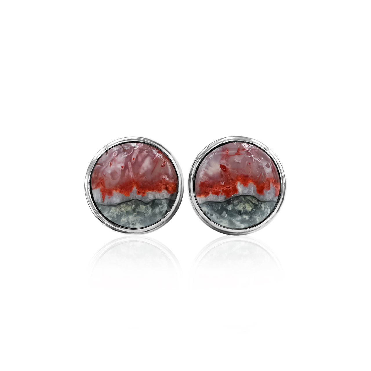 Starborn Gemstone Round 10 mm Double Bezel Set Post Earrings in Sterling Silver