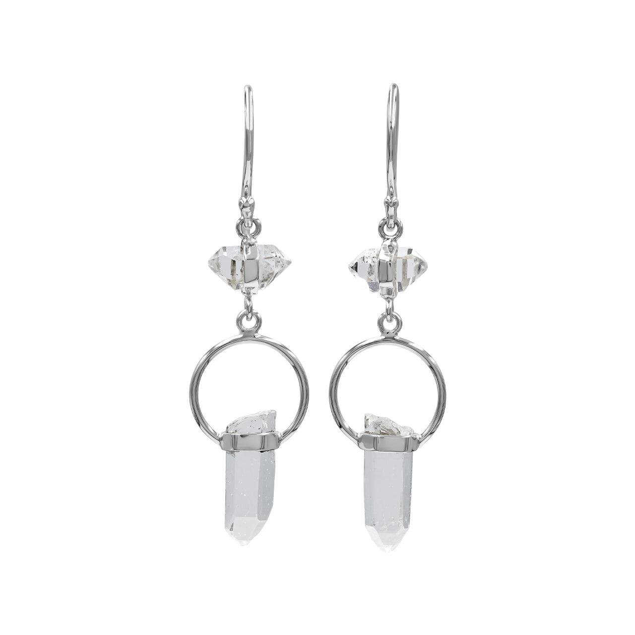 Boucles d'oreilles pendantes Starborn Herkimer en argent sterling, diamants et cristaux de quartz, avec fil rond
