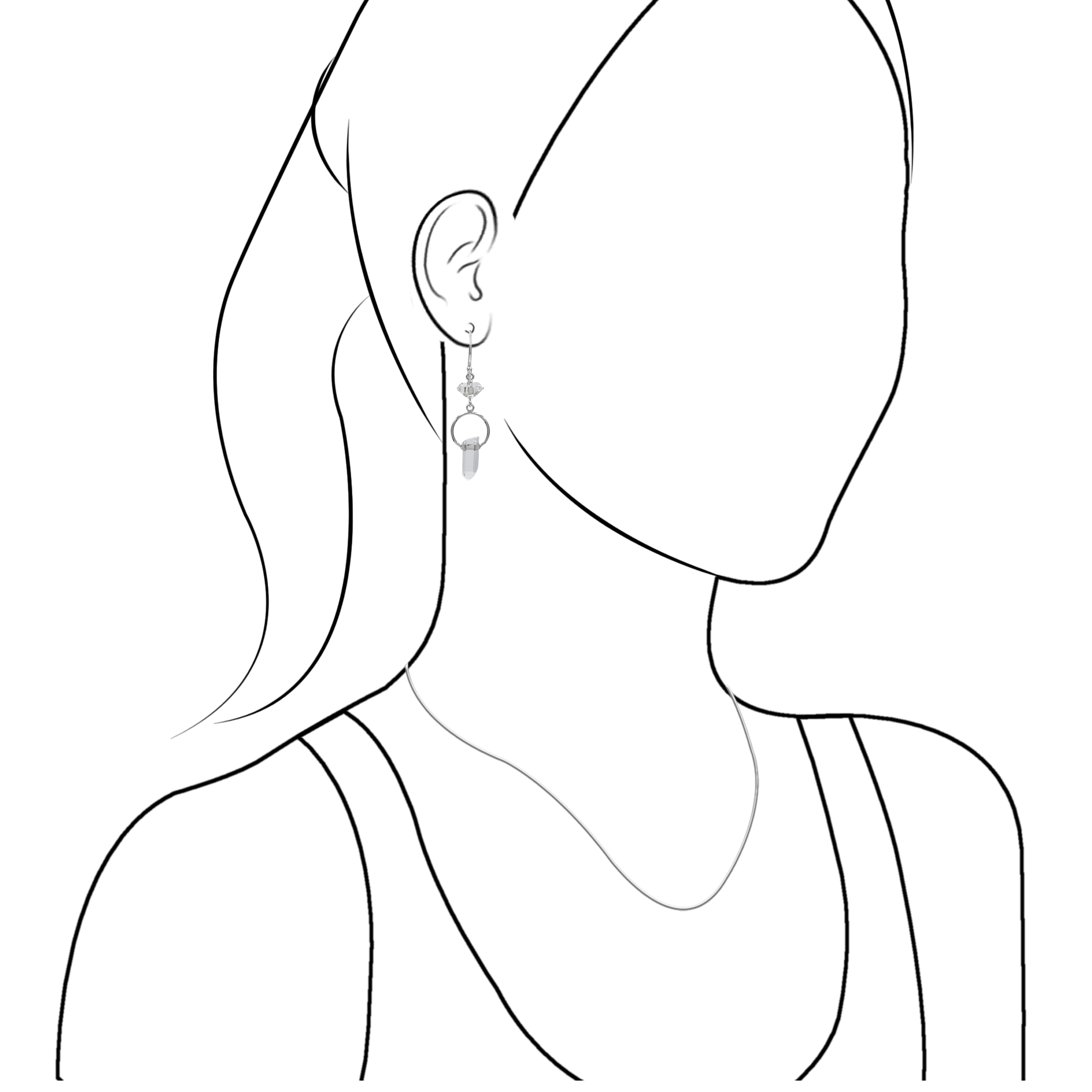 Starborn Herkimer Diamond & Quartz Crystal Dangle Earrings with Round Wire Detail in Sterling Silver