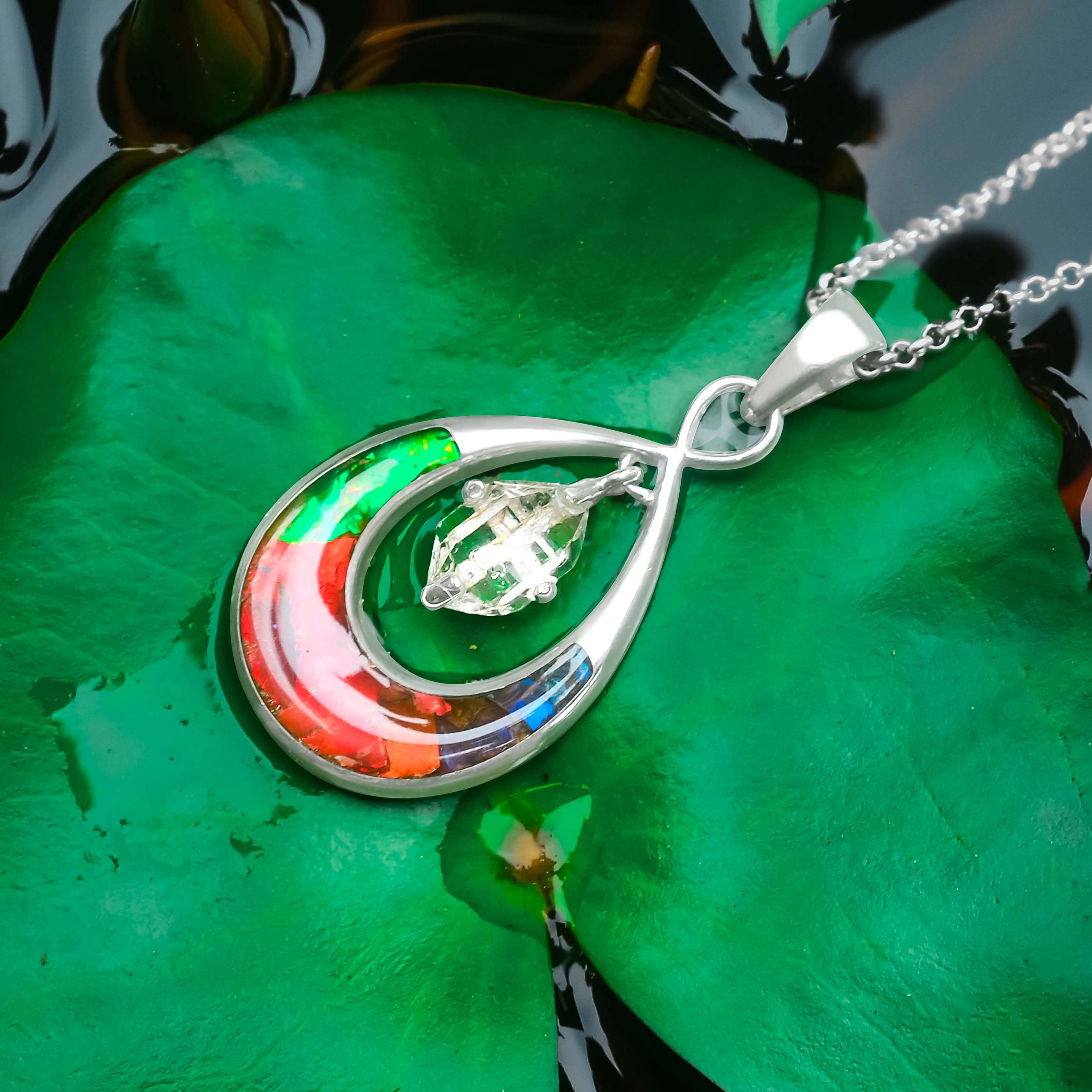 Starborn-Edelstein- und Herkimer-Diamant-Anhänger aus Sterlingsilber