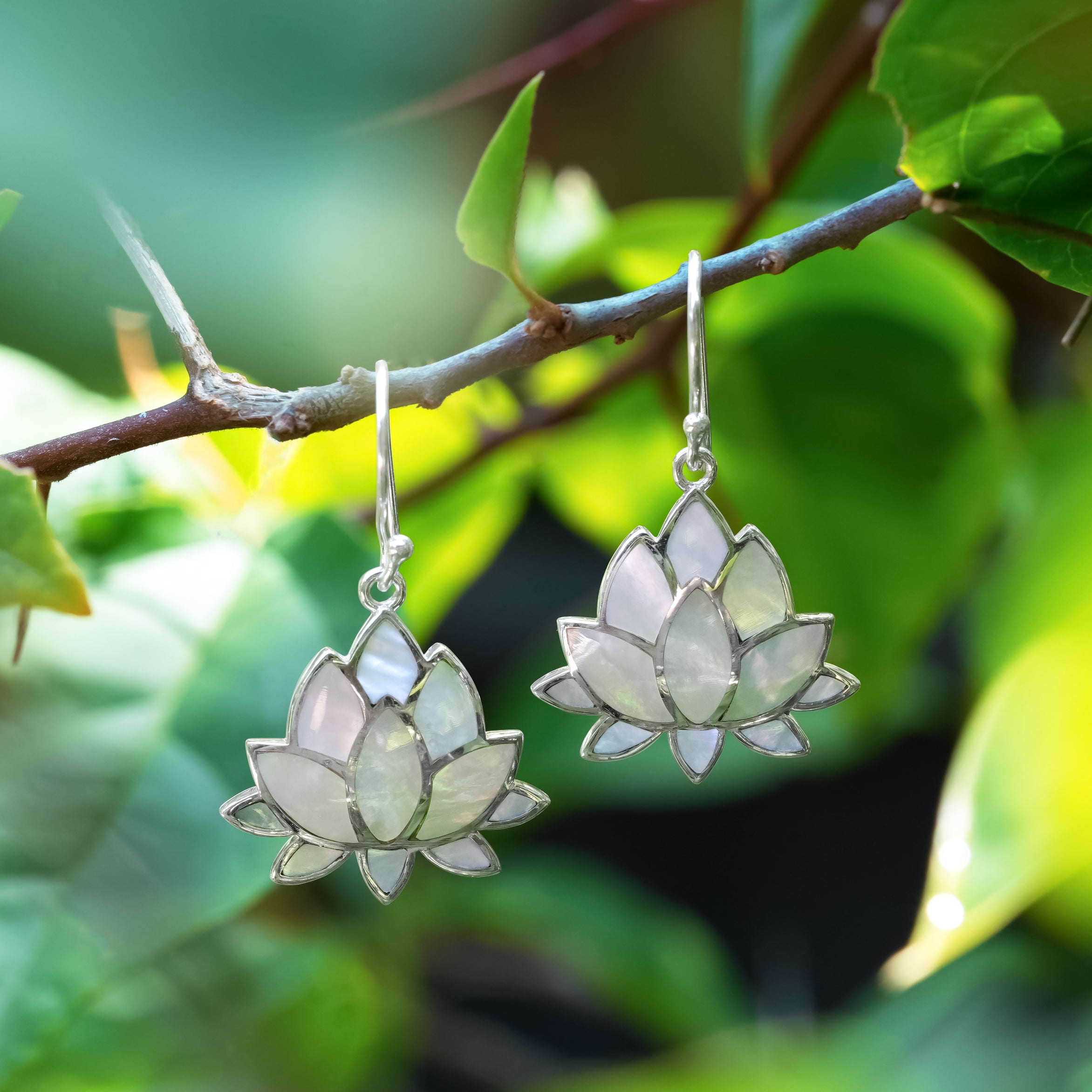 Starborn Gemstone Inlay Lotus Earring in Sterling Silver