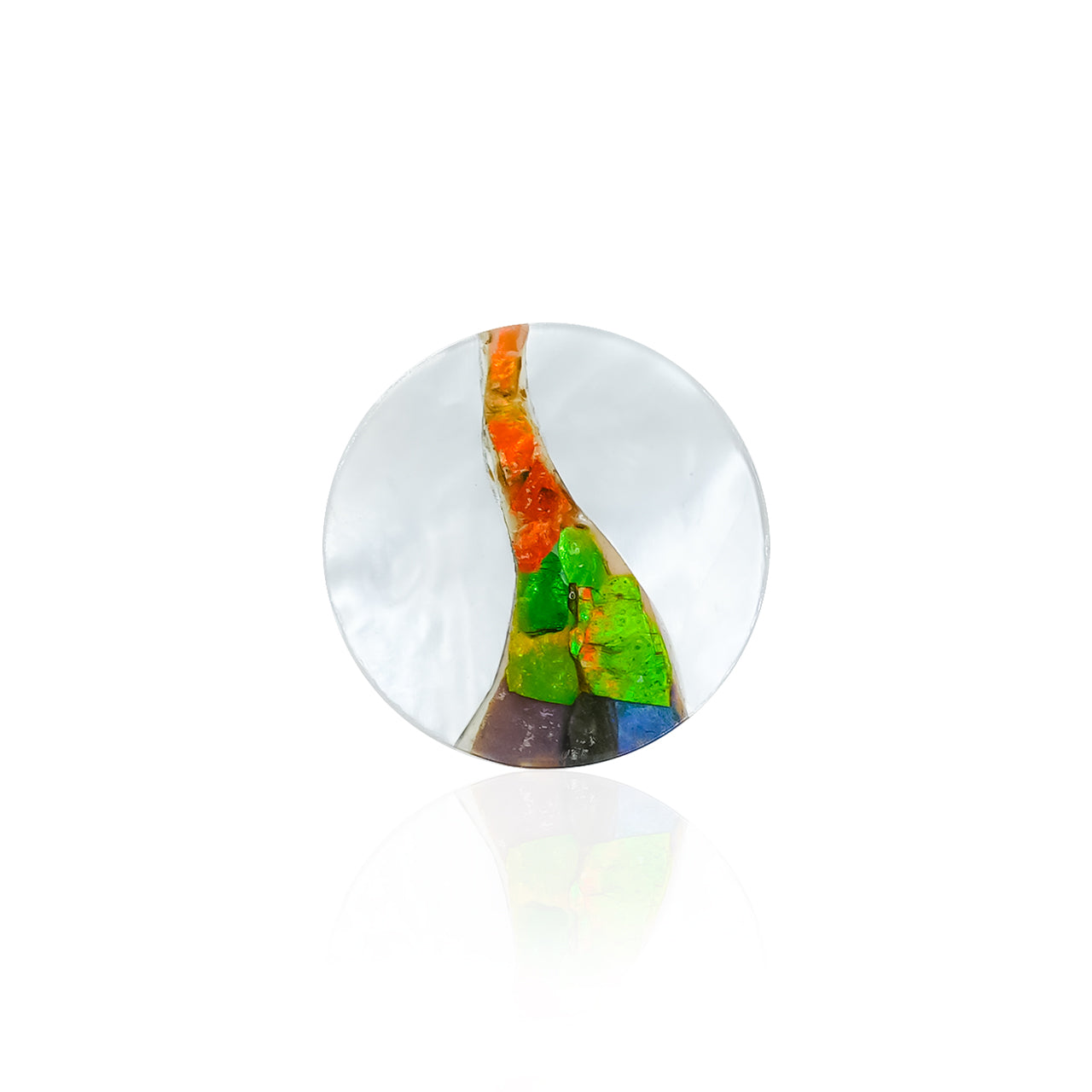 Cabochon rond Starborn 18 mm en nacre avec incrustation d'ammolite - 1 pièce