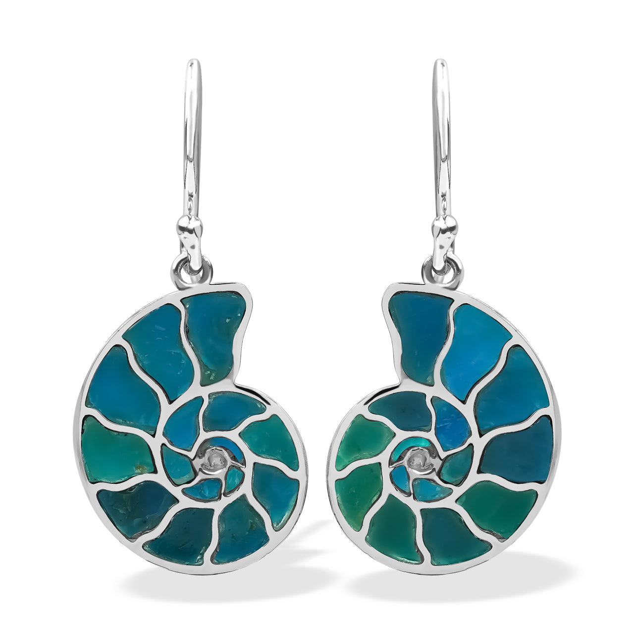 Starborn Nautilus Ammonite with Gemstones Inlay Earring in Sterling Silver - Small