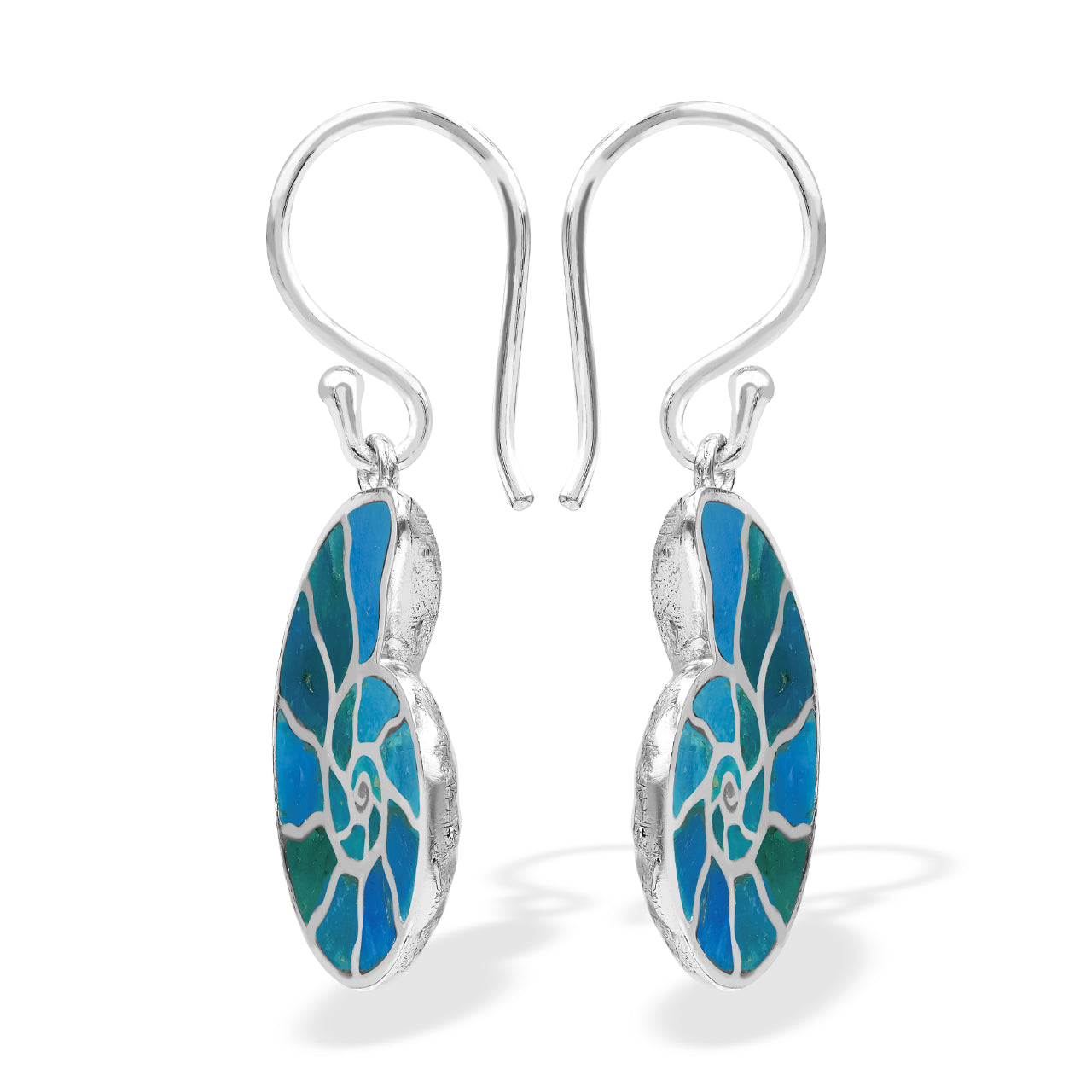 Starborn Nautilus Ammonite with Gemstones Inlay Earring in Sterling Silver - Small