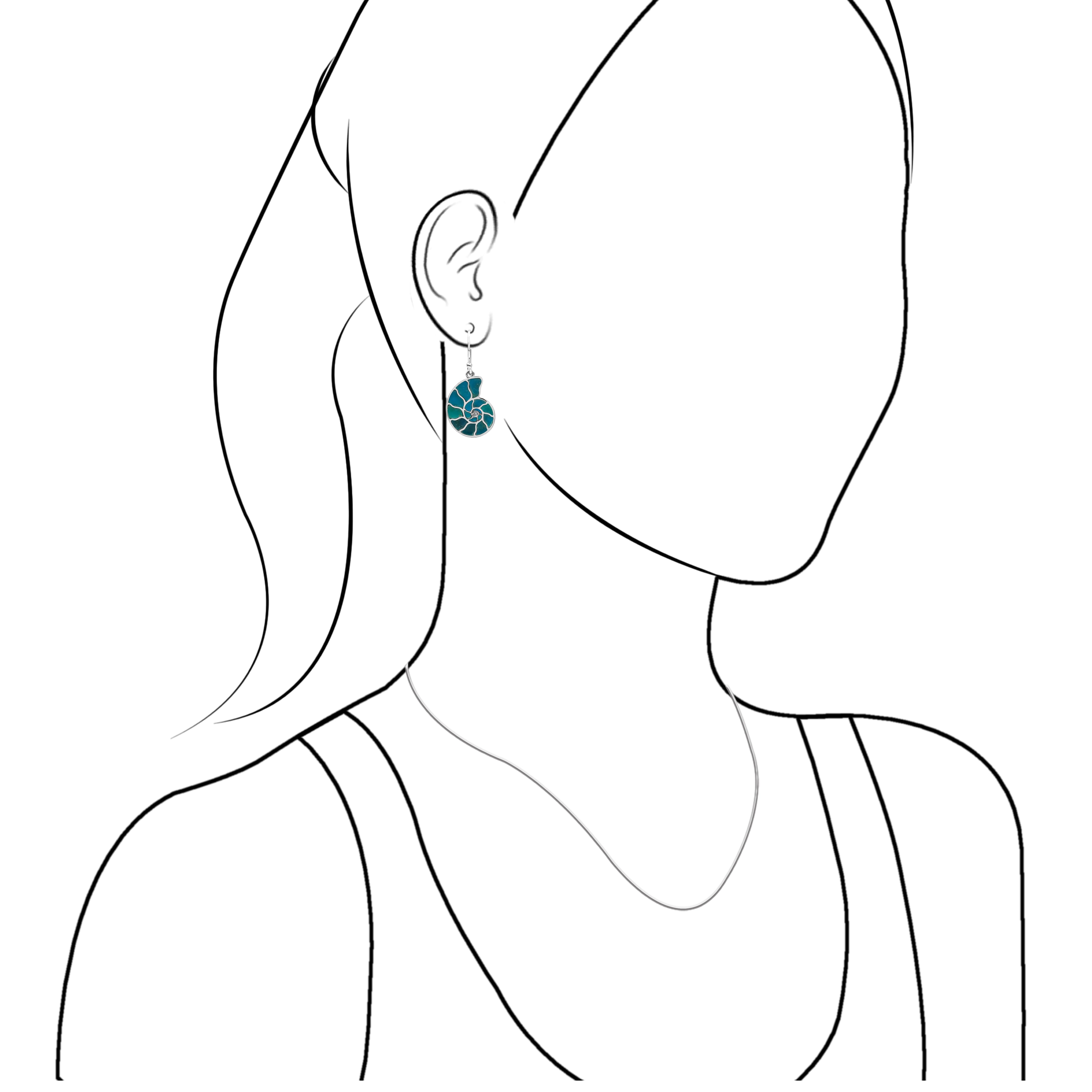 Starborn Nautilus Ammonite with Gemstones Inlay Earring in Sterling Silver - Small