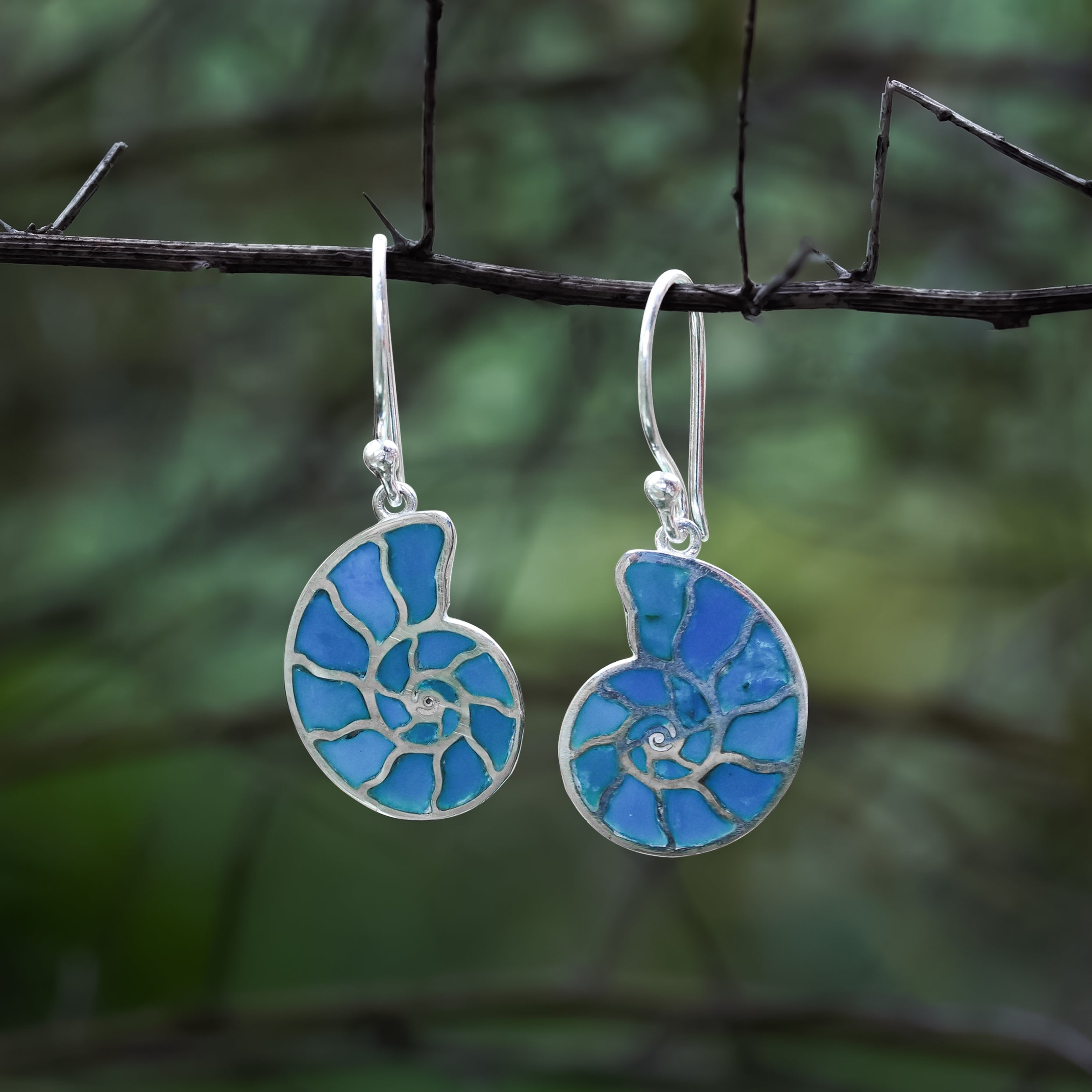 Starborn Nautilus Ammonite with Gemstones Inlay Earring in Sterling Silver - Extra Small