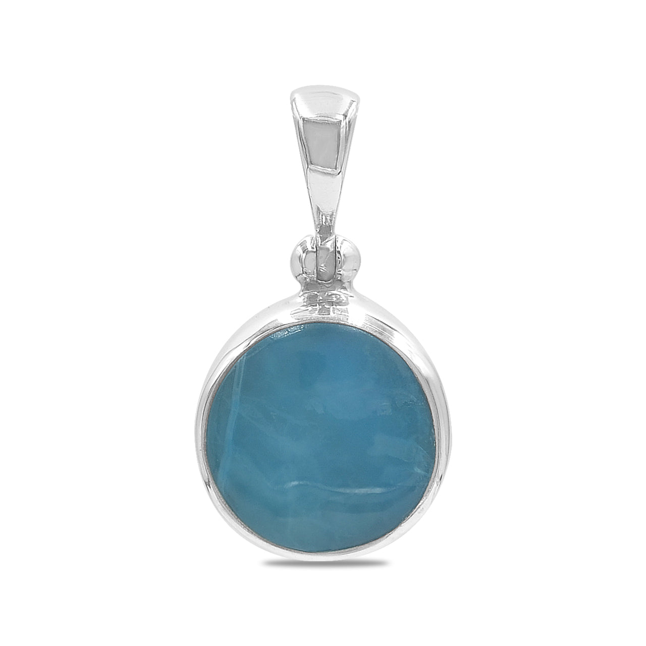 Starborn Peruvian Blue Opal Round Pendant in Sterling Silver