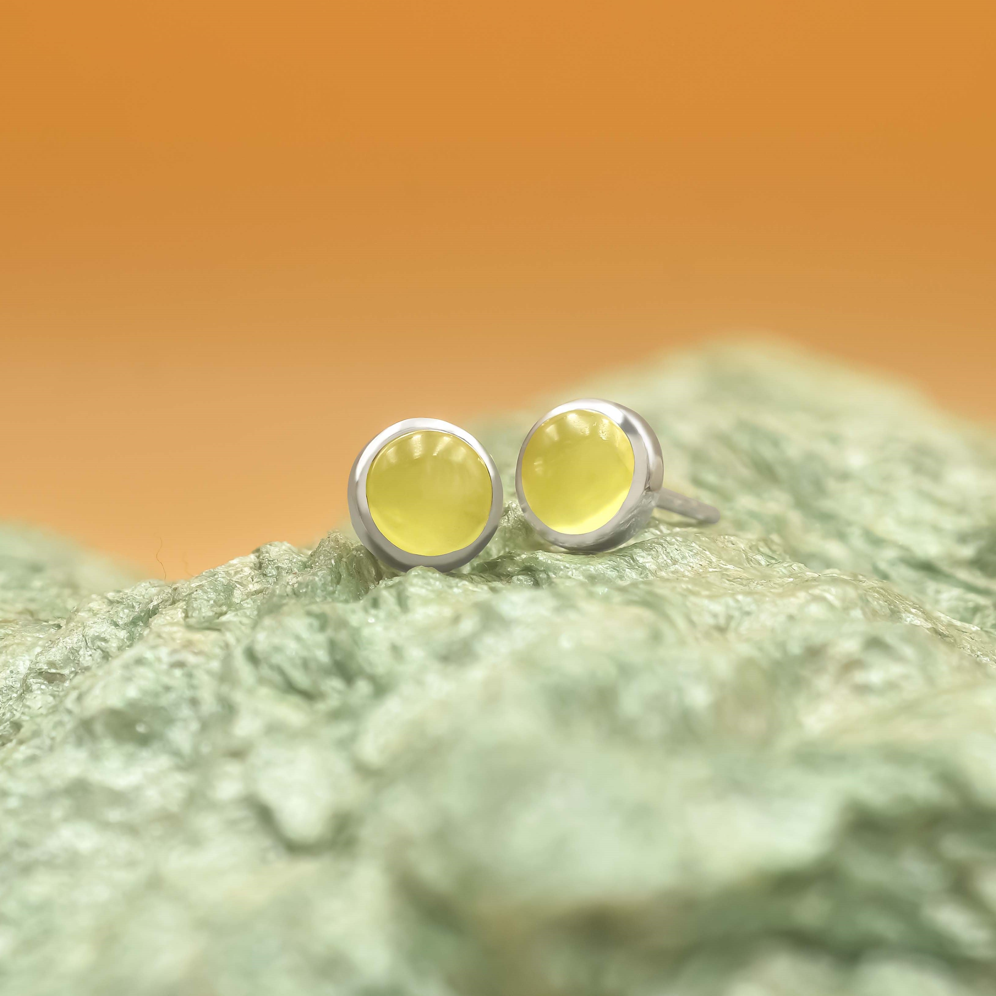 Starborn Prehnite Round Post Earrings in Sterling Silver