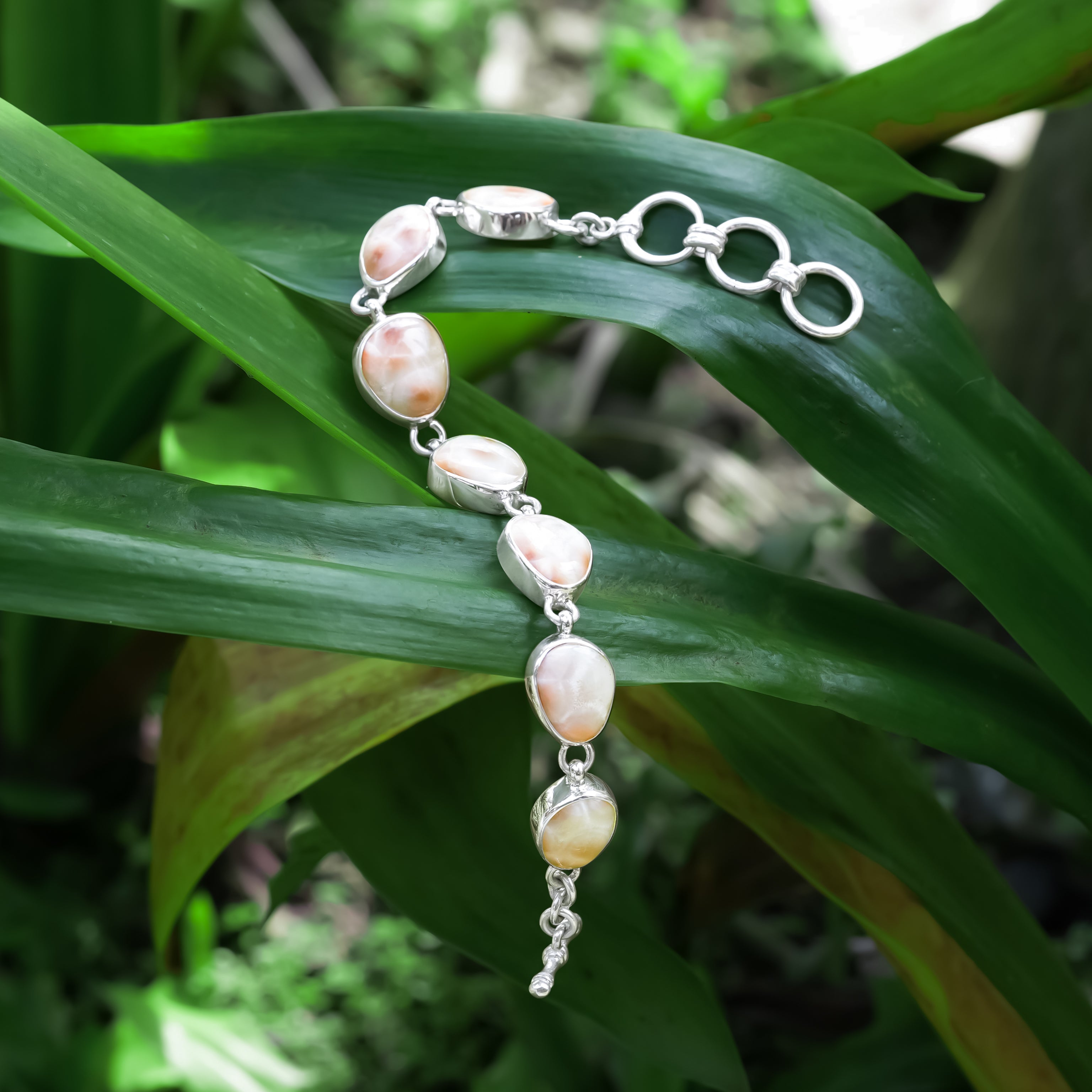 Starborn Pink Natrolite Freeform Bracelet in Sterling Silver