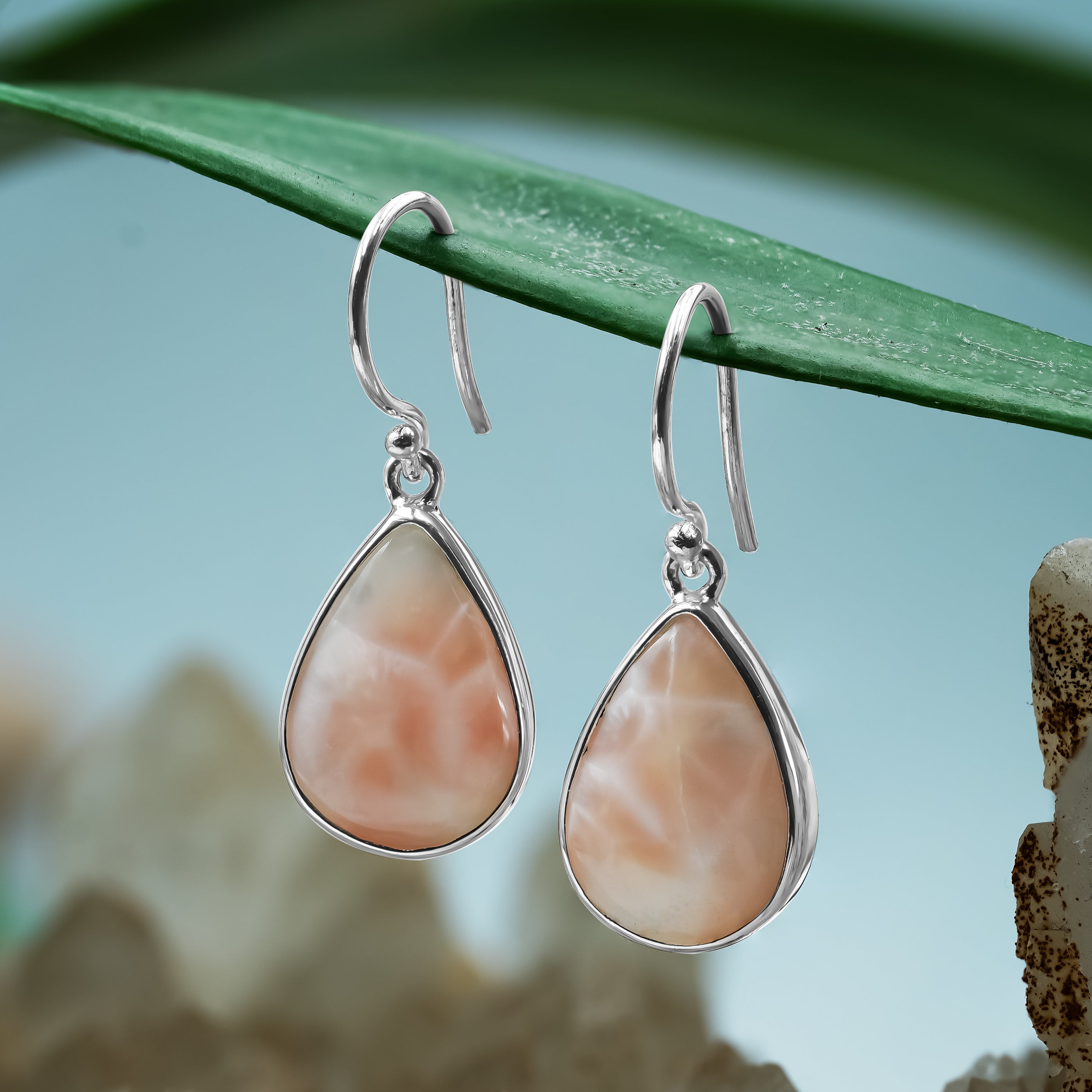 Starborn Pink Natrolite Pear Shaped Dangle Earring in Sterling Silver