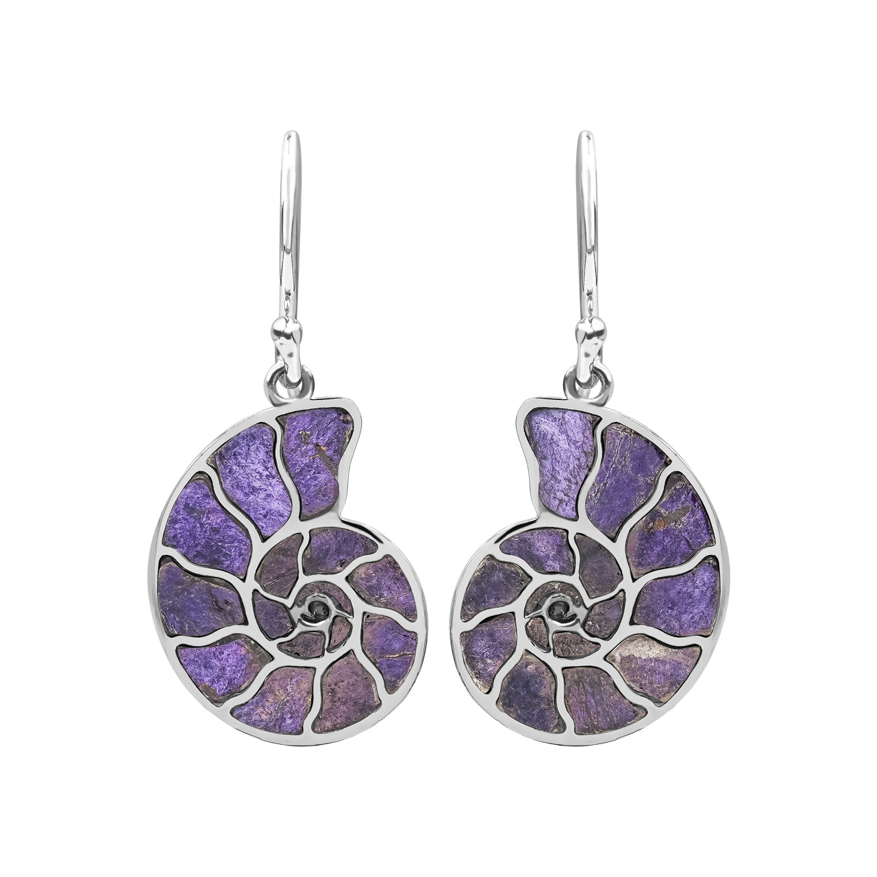 Starborn Nautilus Ammonite with Gemstones Inlay Earring in Sterling Silver - Small